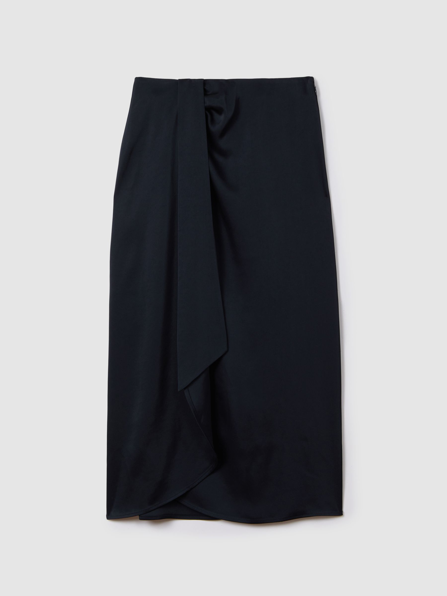 High Rise Wrap Midi Skirt in Navy - Image 2 of 6