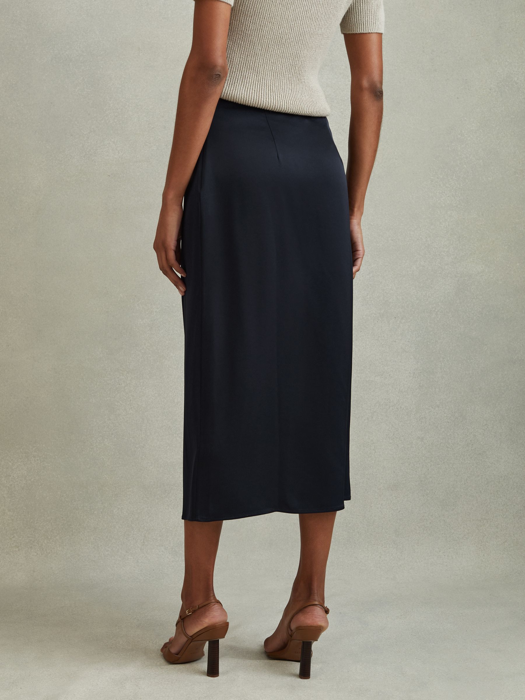 High Rise Wrap Midi Skirt in Navy - Image 4 of 6
