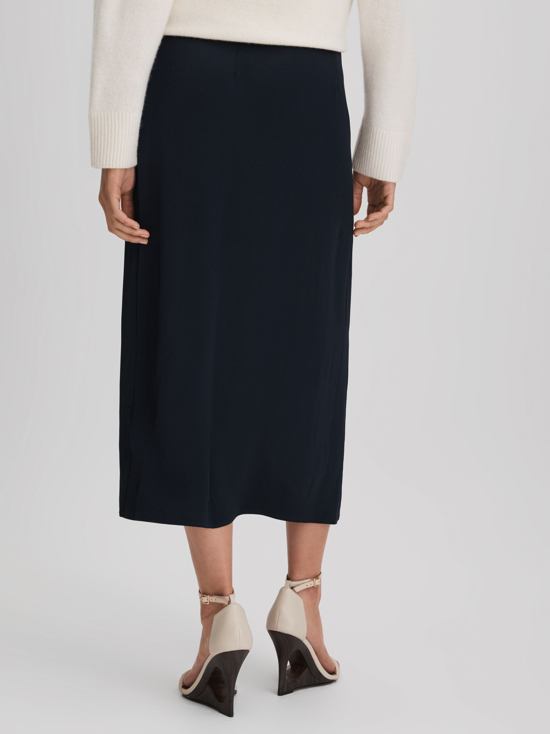 High Rise Wrap Midi Skirt in Navy - Image 5 of 6