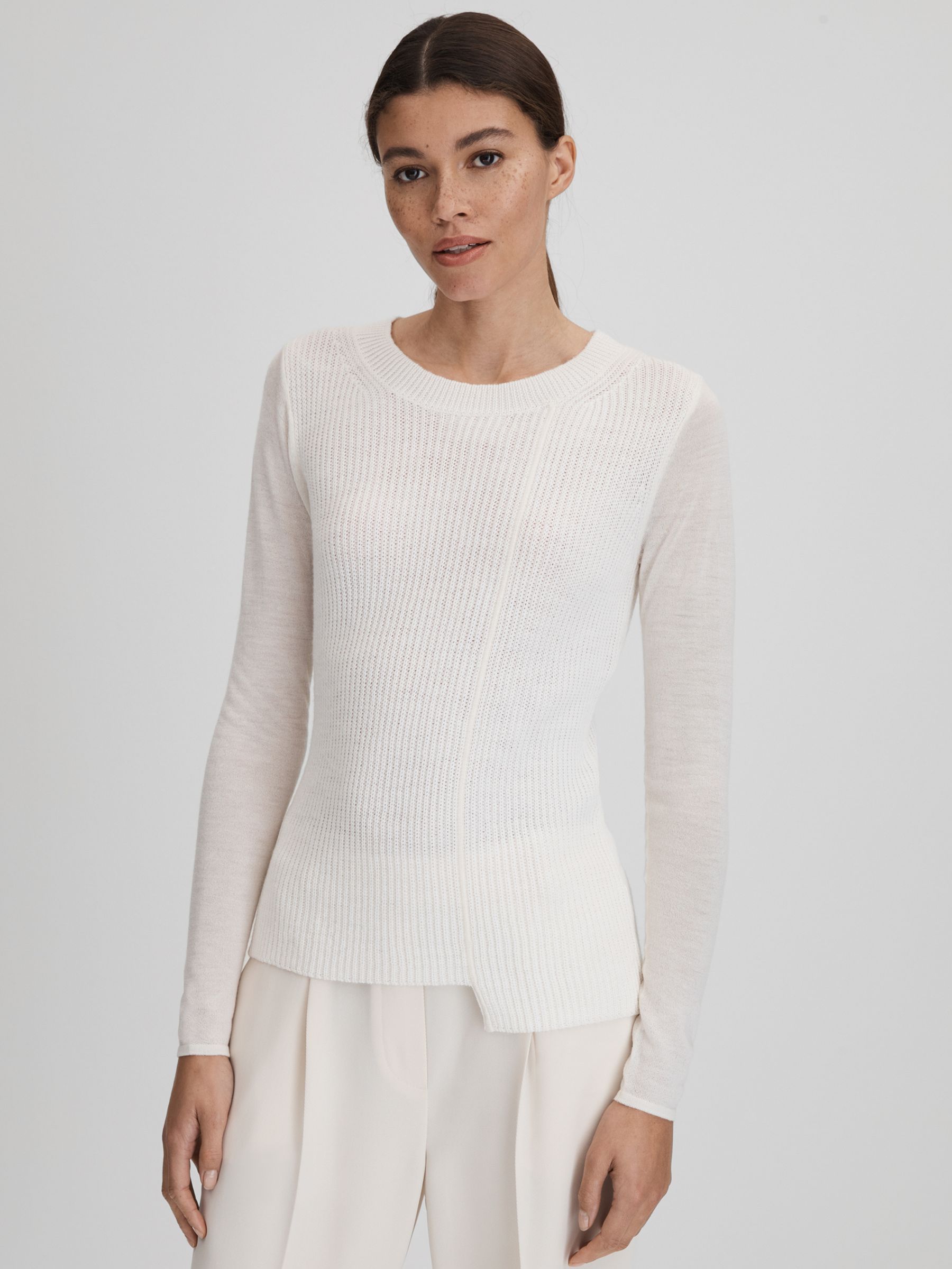 Knitted Crew Neck Top in Ivory - Image 1 of 6