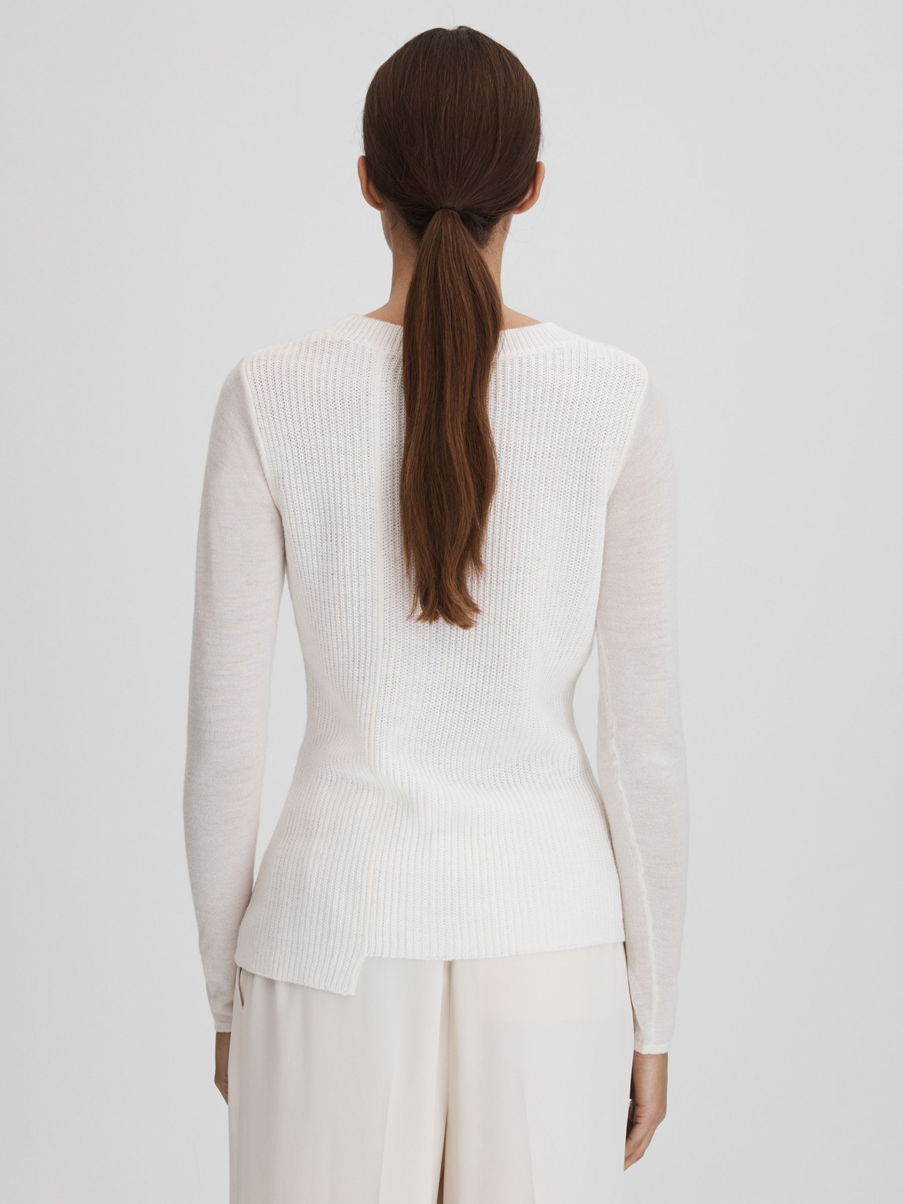 Knitted Crew Neck Top in Ivory - Image 5 of 6