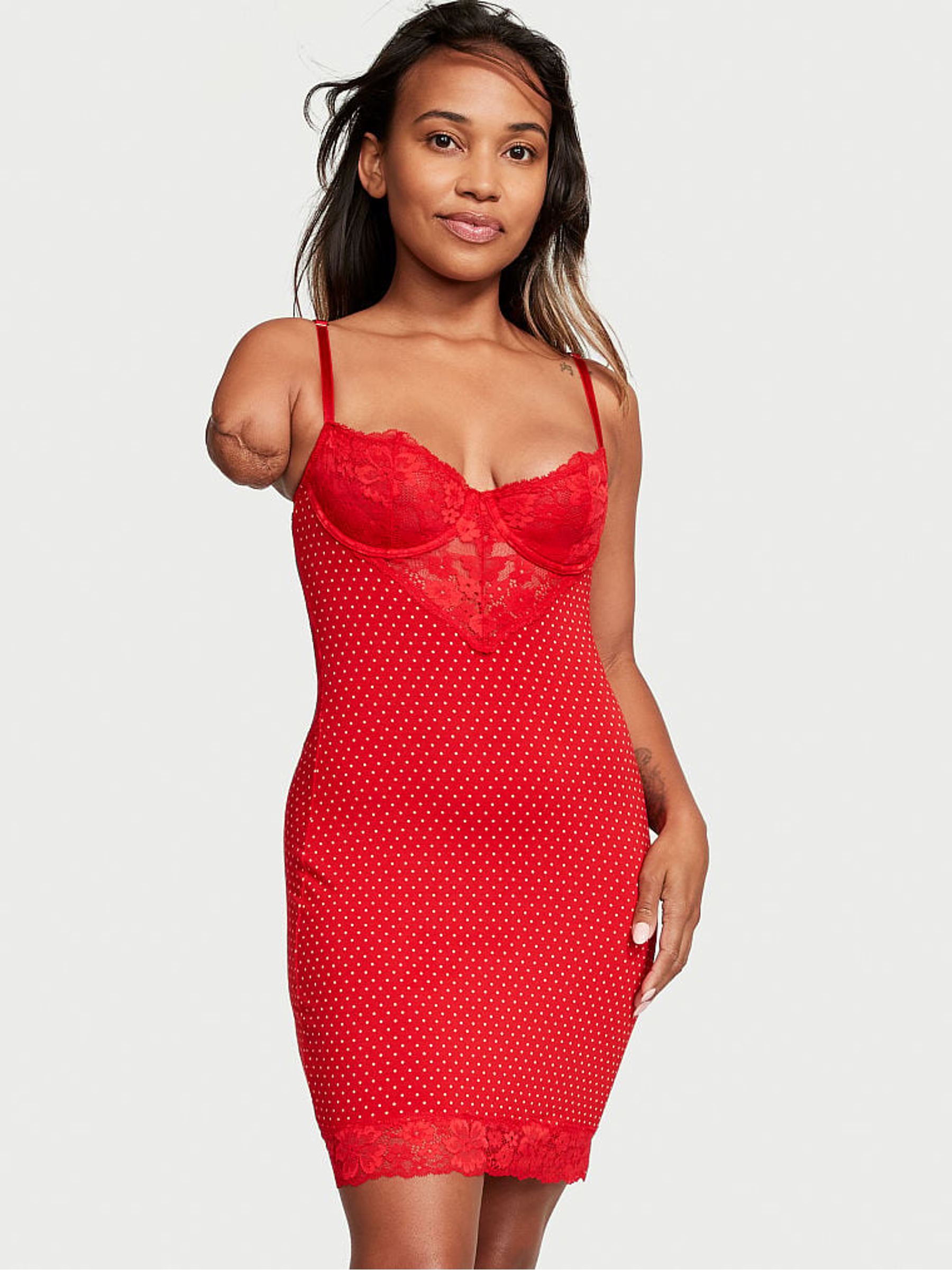Lipstick Red Dots Modal Lace Mini Slip - Image 1 of 3