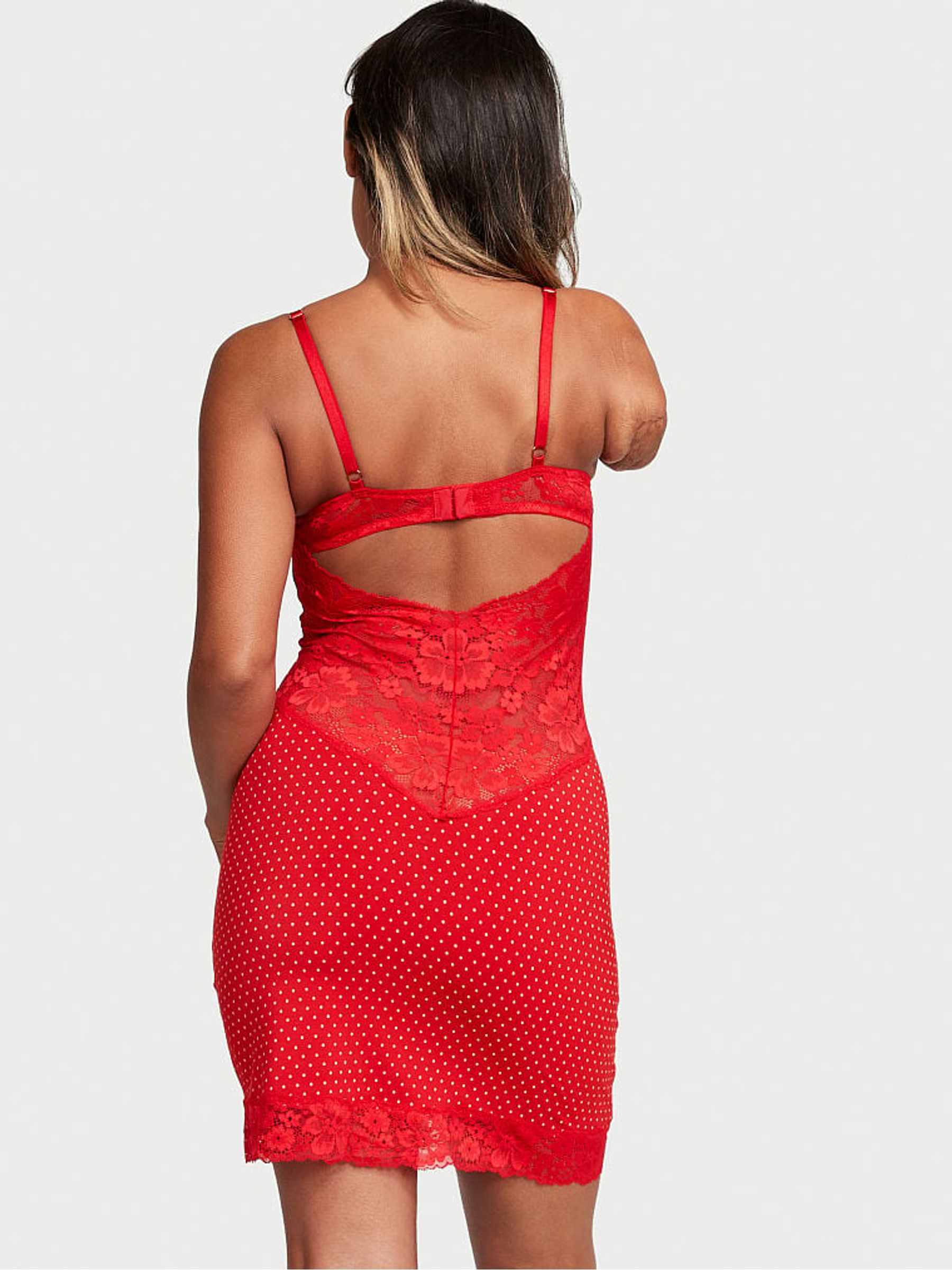 Lipstick Red Dots Modal Lace Mini Slip - Image 2 of 3