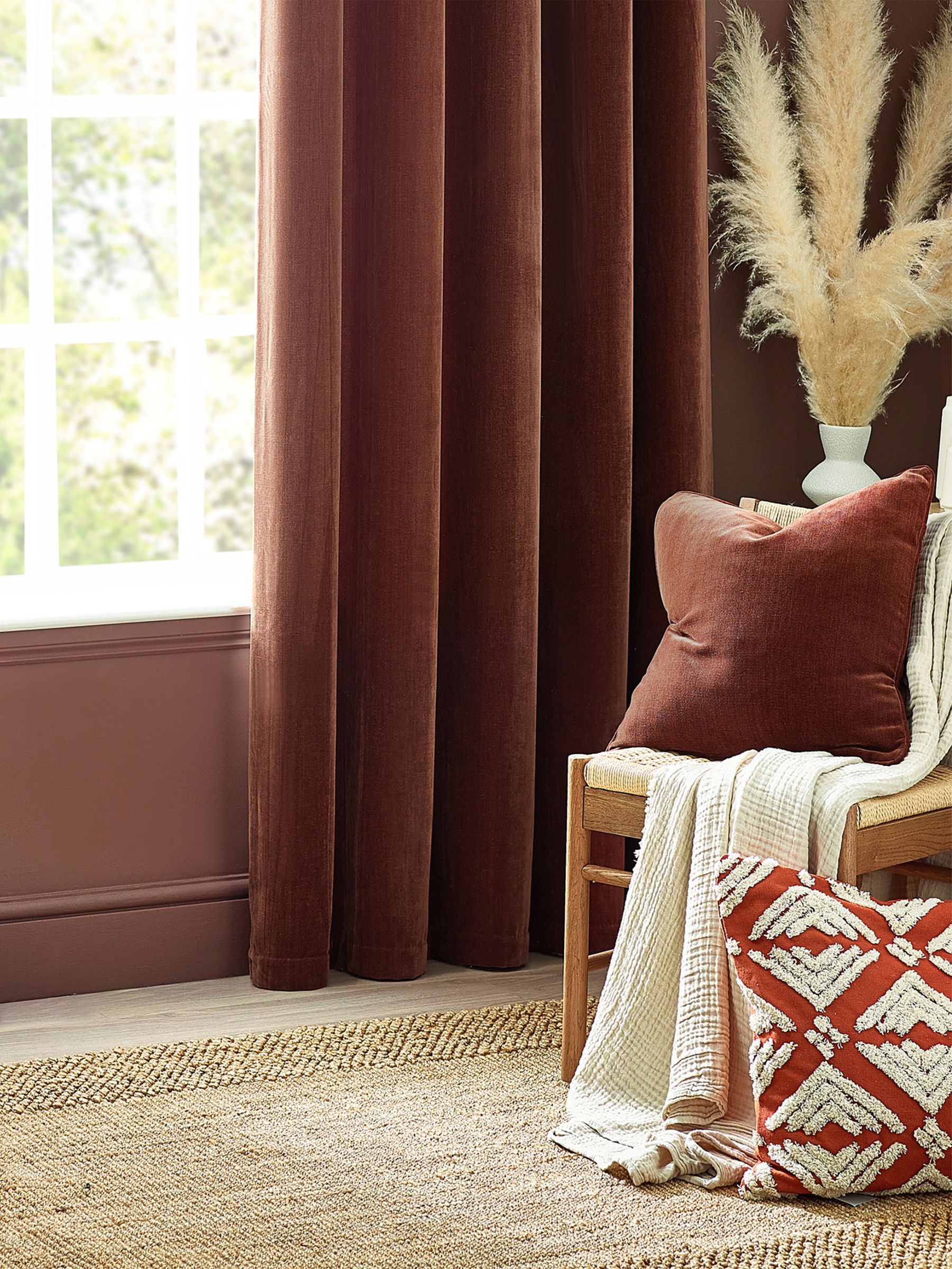 Yard Nutmeg Brown 50 x 50cm Heavy Chenille Velvet Piped Feather Filled Cushion - Image 1 of 4