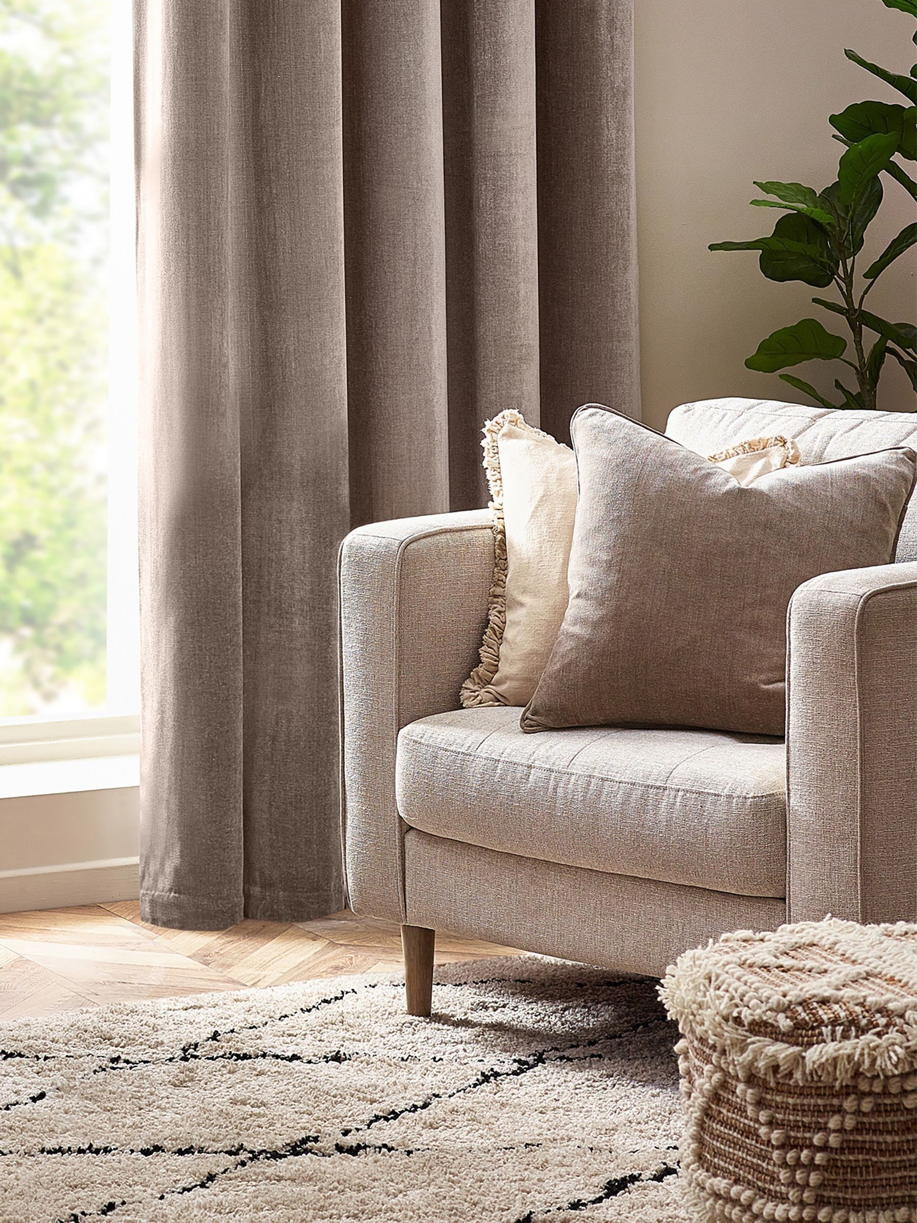 Yard Grey/Beige 50 x 50cm Heavy Chenille Velvet Piped Feather Filled Cushion - Image 1 of 4