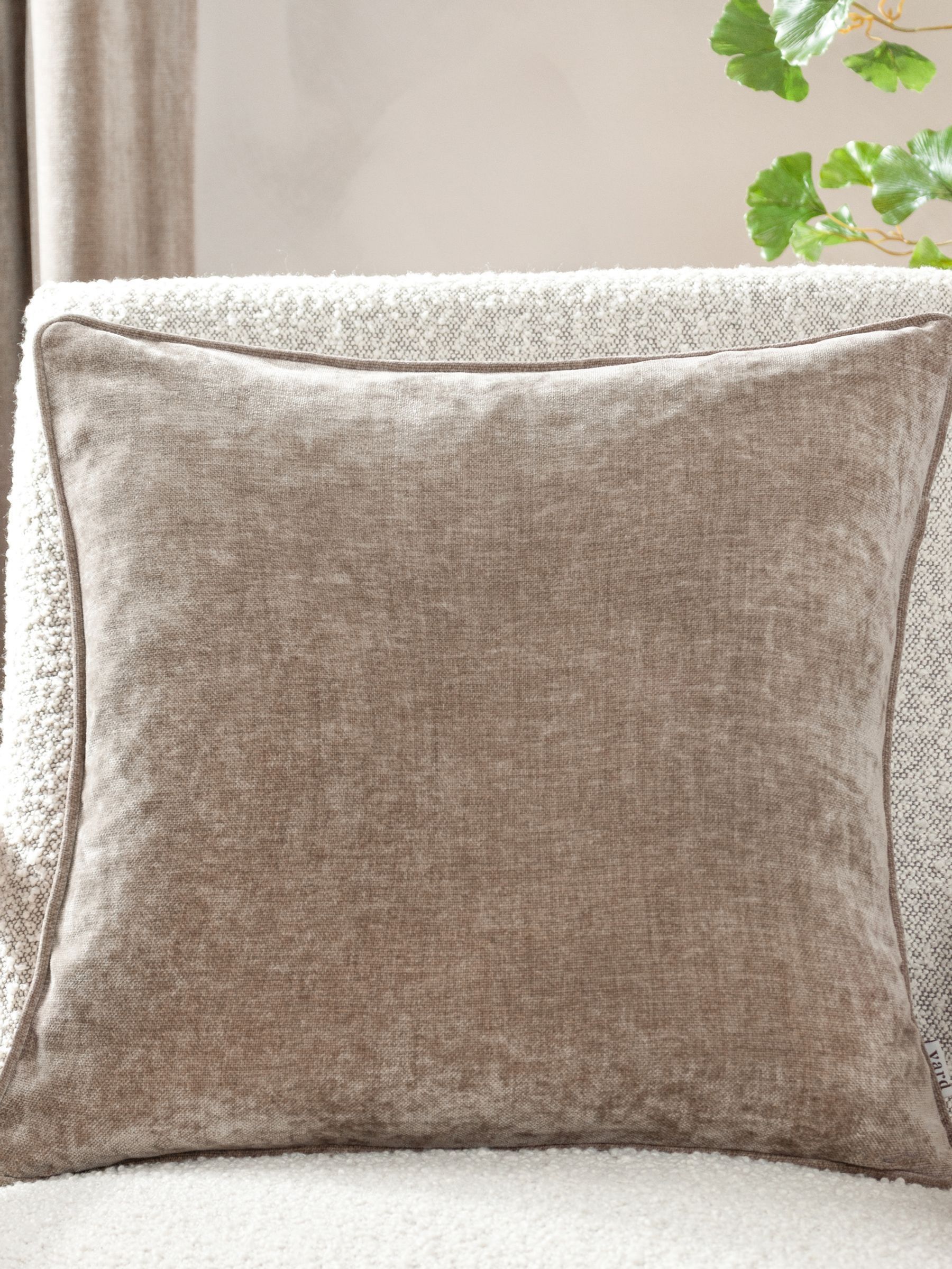 Yard Grey/Beige 50 x 50cm Heavy Chenille Velvet Piped Feather Filled Cushion - Image 2 of 4