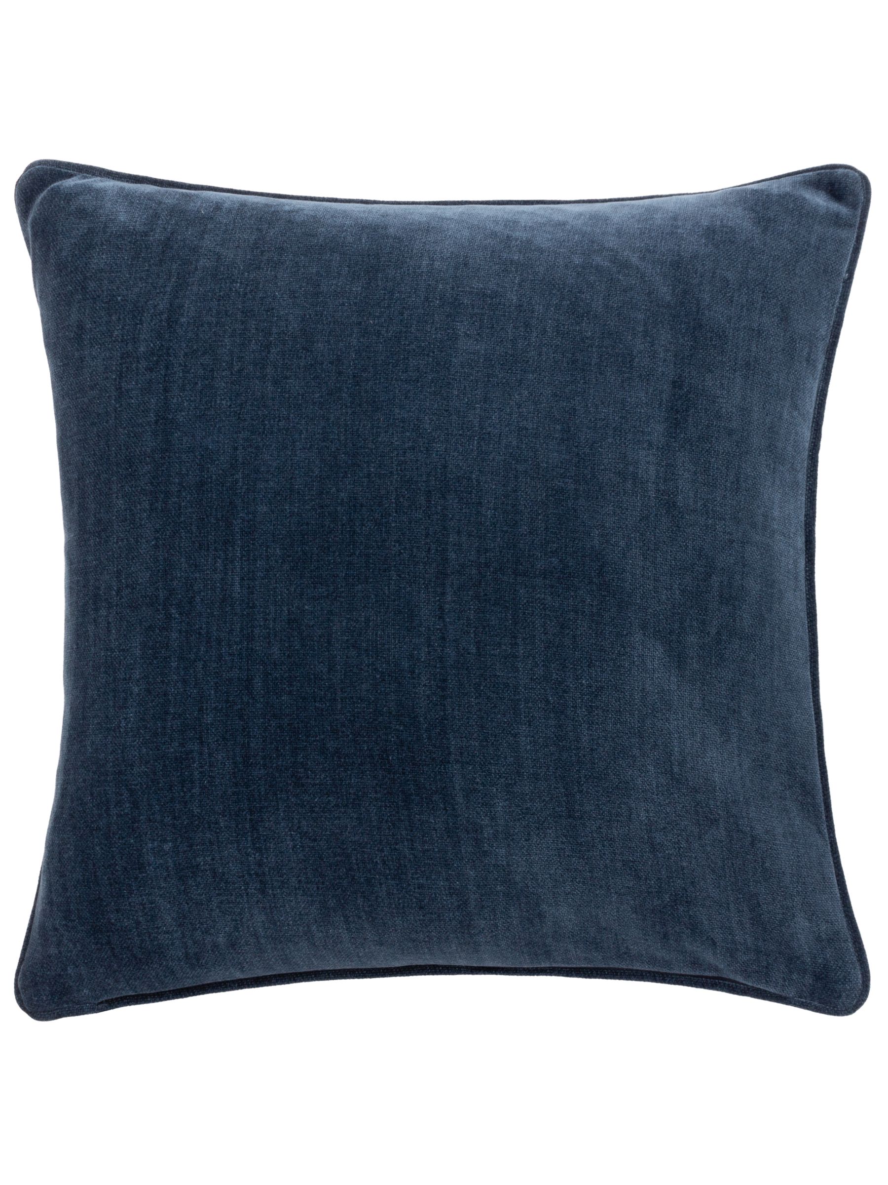 Yard Navy Blue 50 x 50cm Heavy Chenille Velvet Piped Feather Filled Cushion - Image 2 of 4