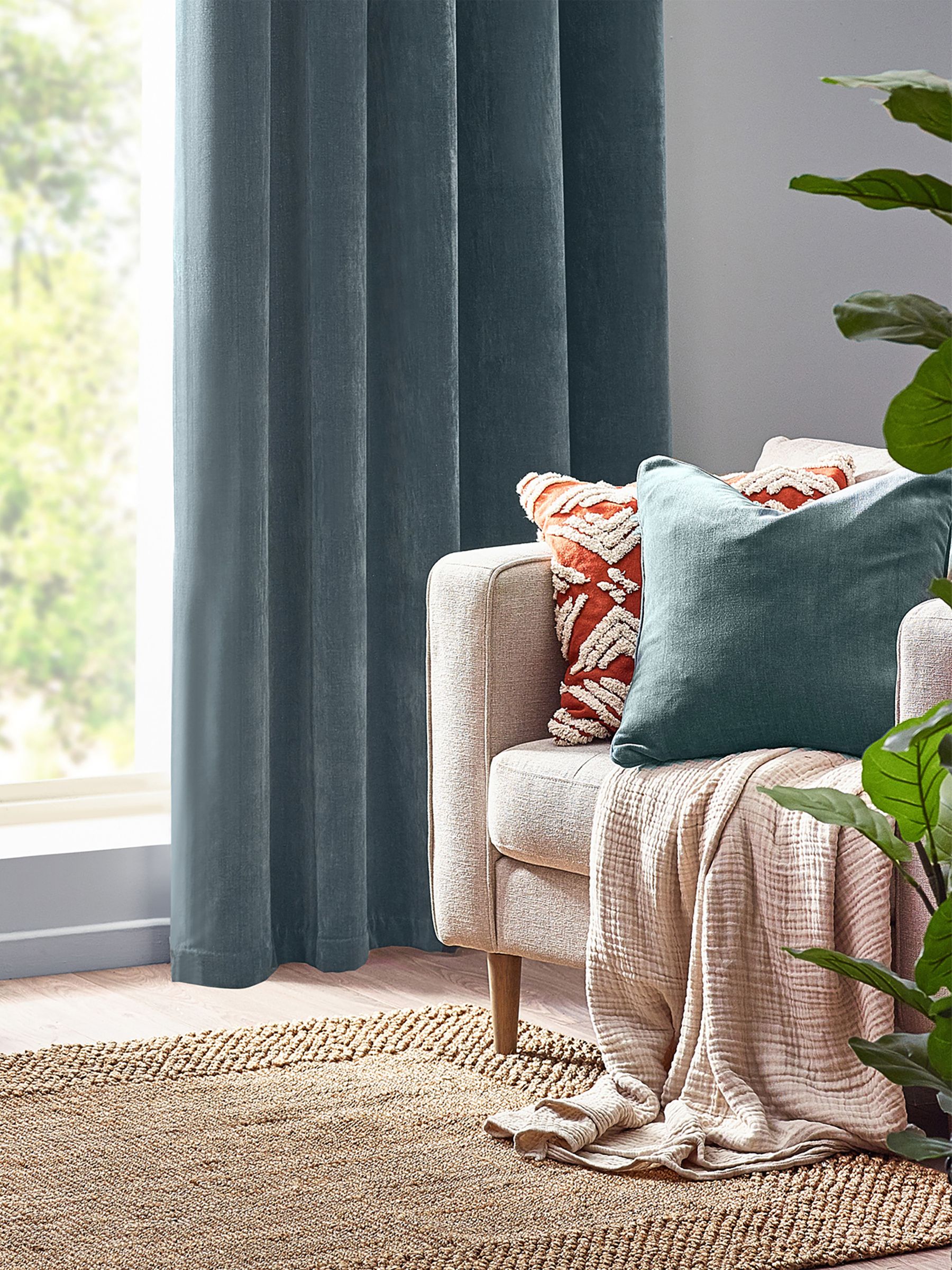 Yard Marine Blue 50 x 50cm Heavy Chenille Velvet Piped Feather Filled Cushion - Image 1 of 4