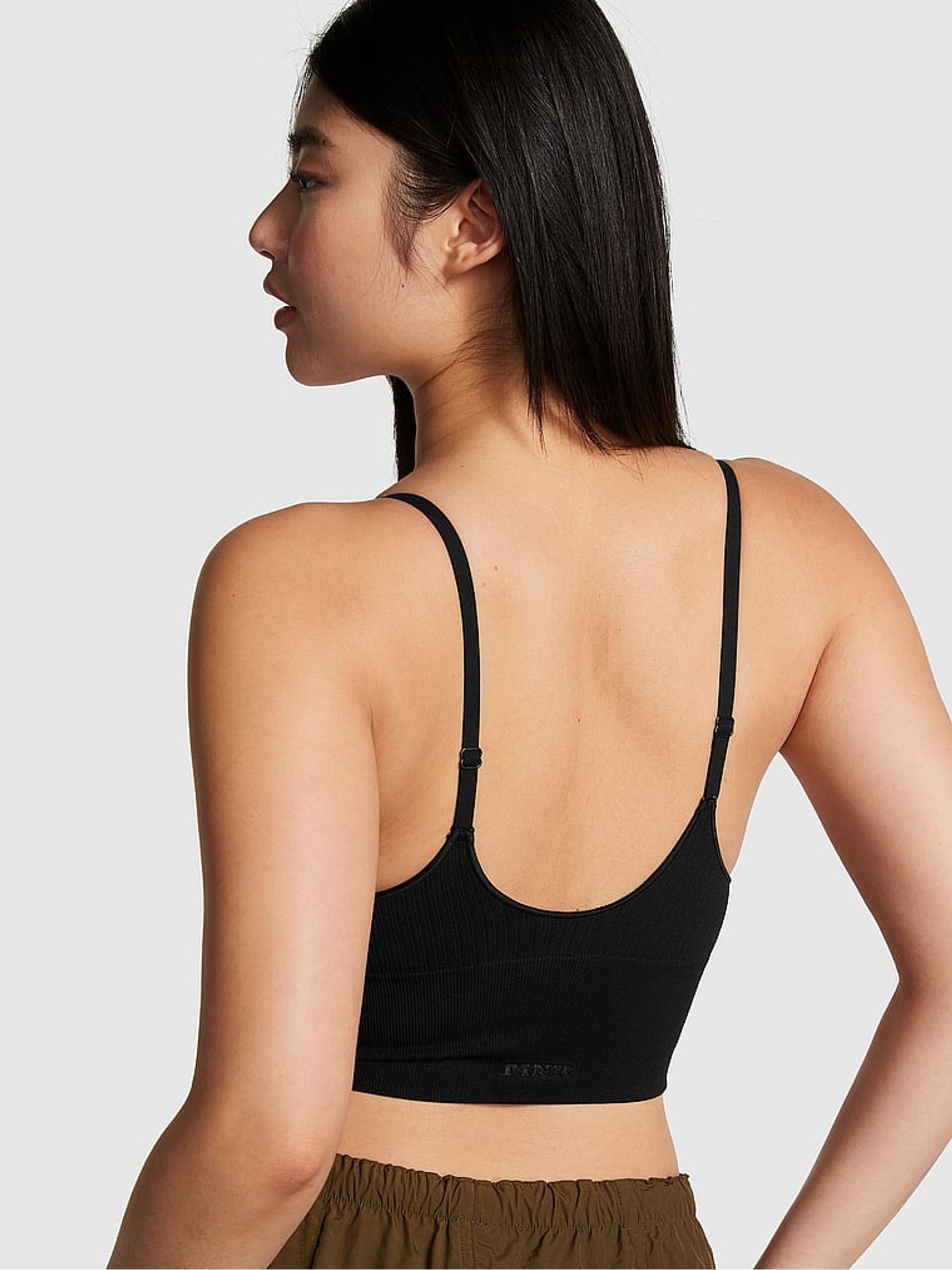 Pure Black Longline Seamless Low Impact Sports Bra - Image 2 of 4