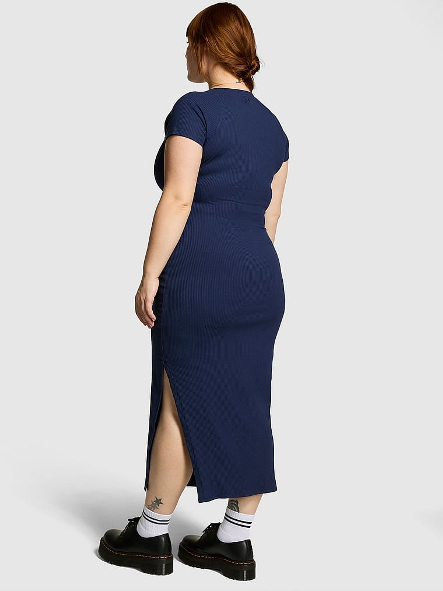 Midnight Navy Blue Short Sleeve Midi Dress - Image 2 of 3