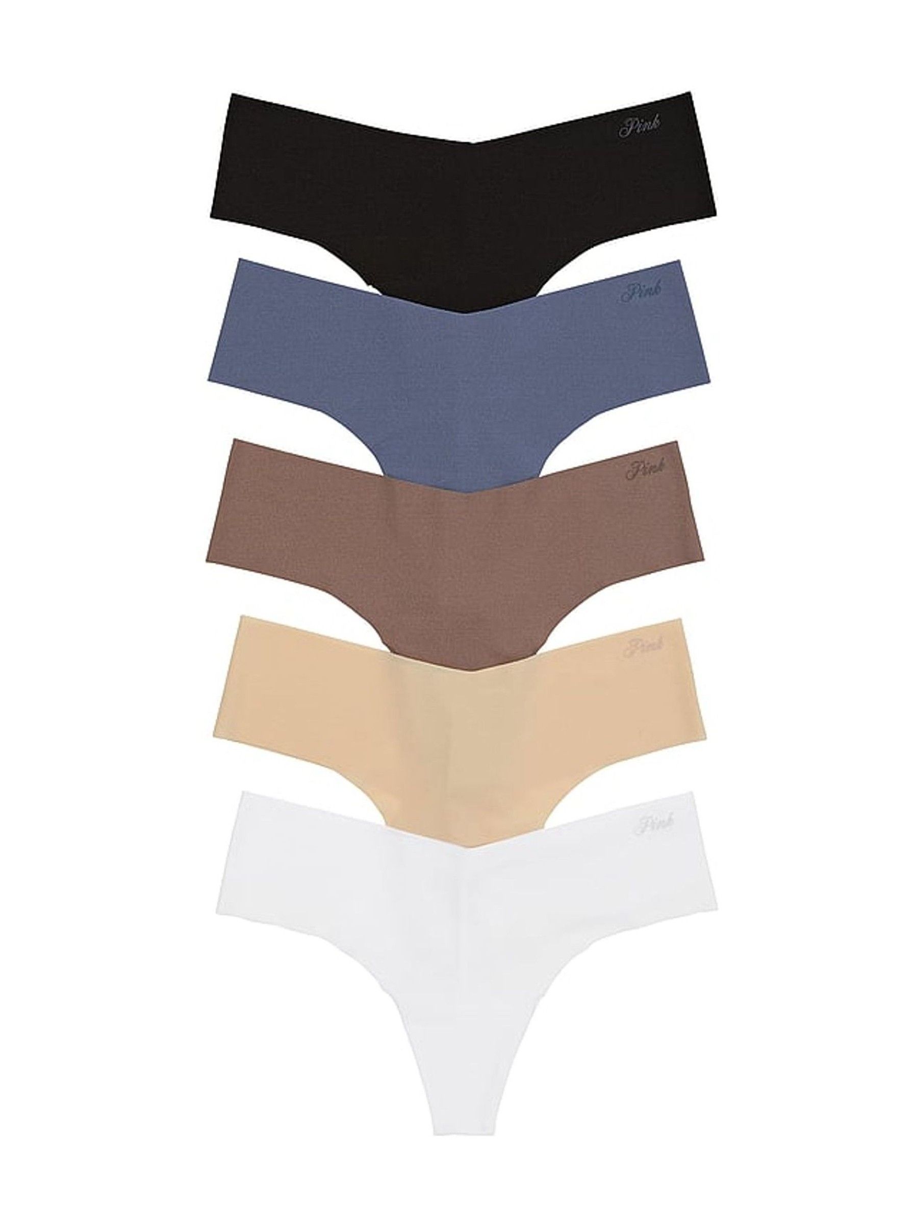 Black/Blue/Nude/White Thong 5 Pack Knickers - Image 1 of 3