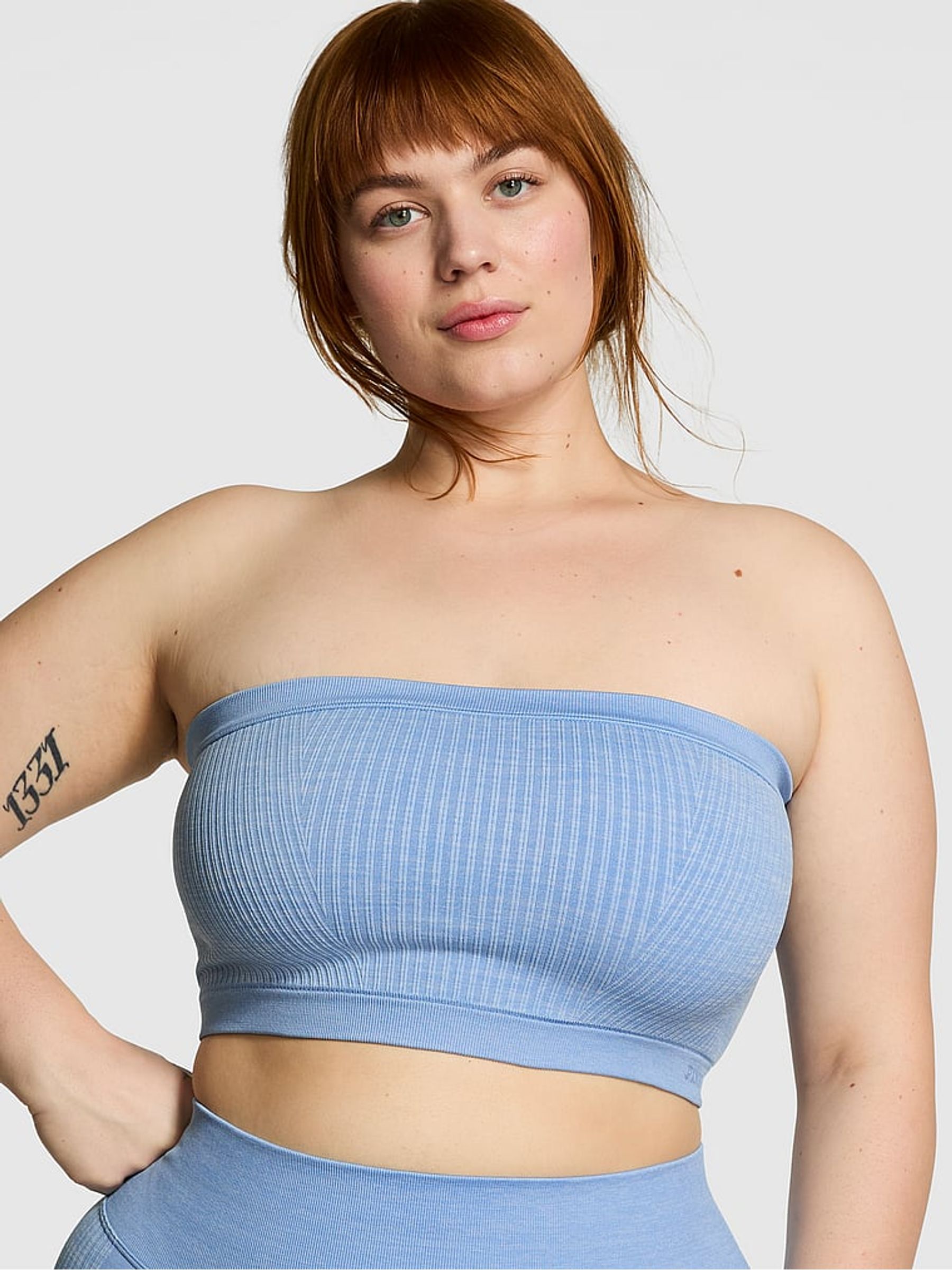 Denim Blue Seamless Strapless Low Impact Sports Bralette - Image 1 of 3