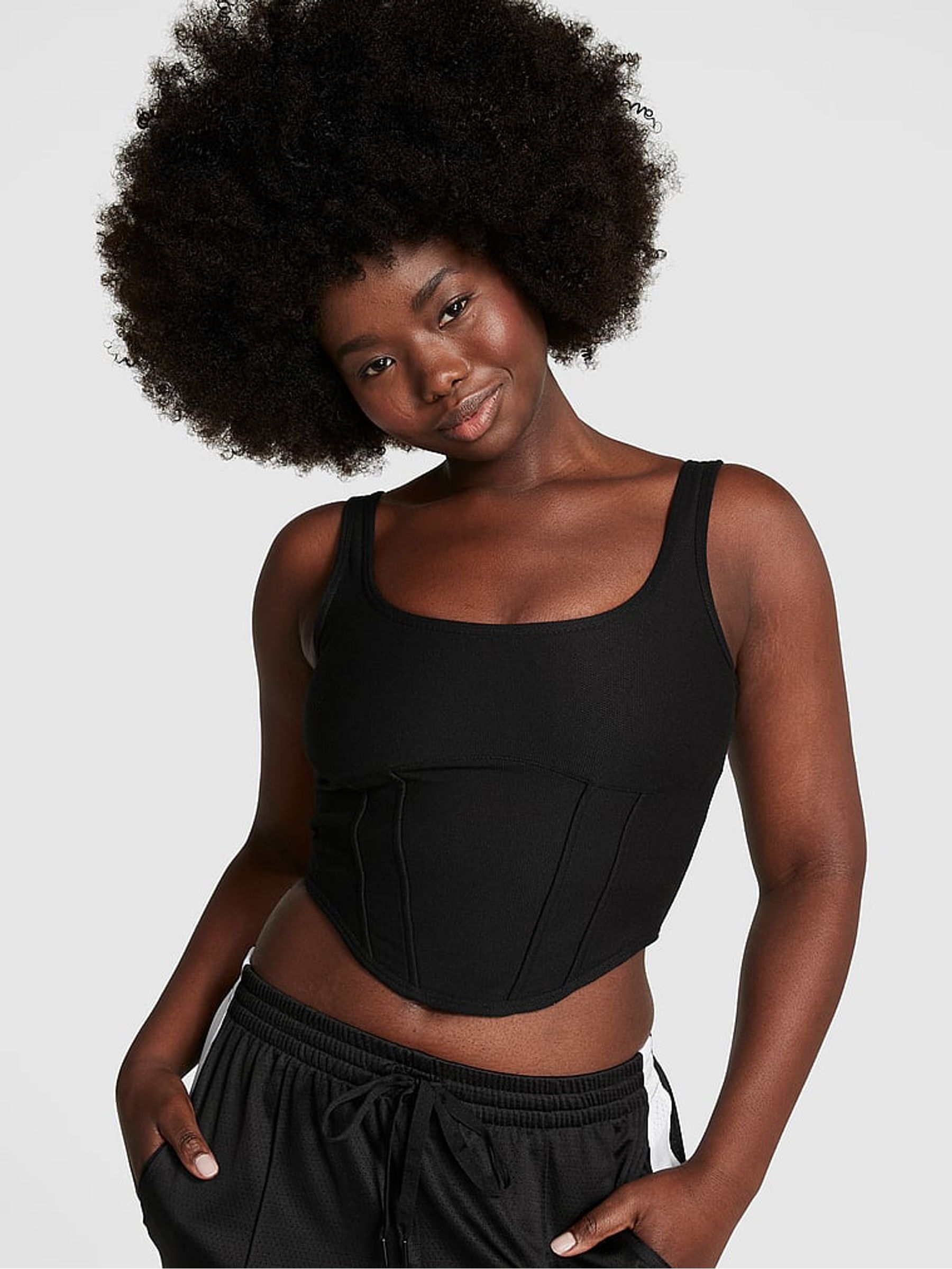 Pure Black Pique Cinched Top - Image 1 of 3