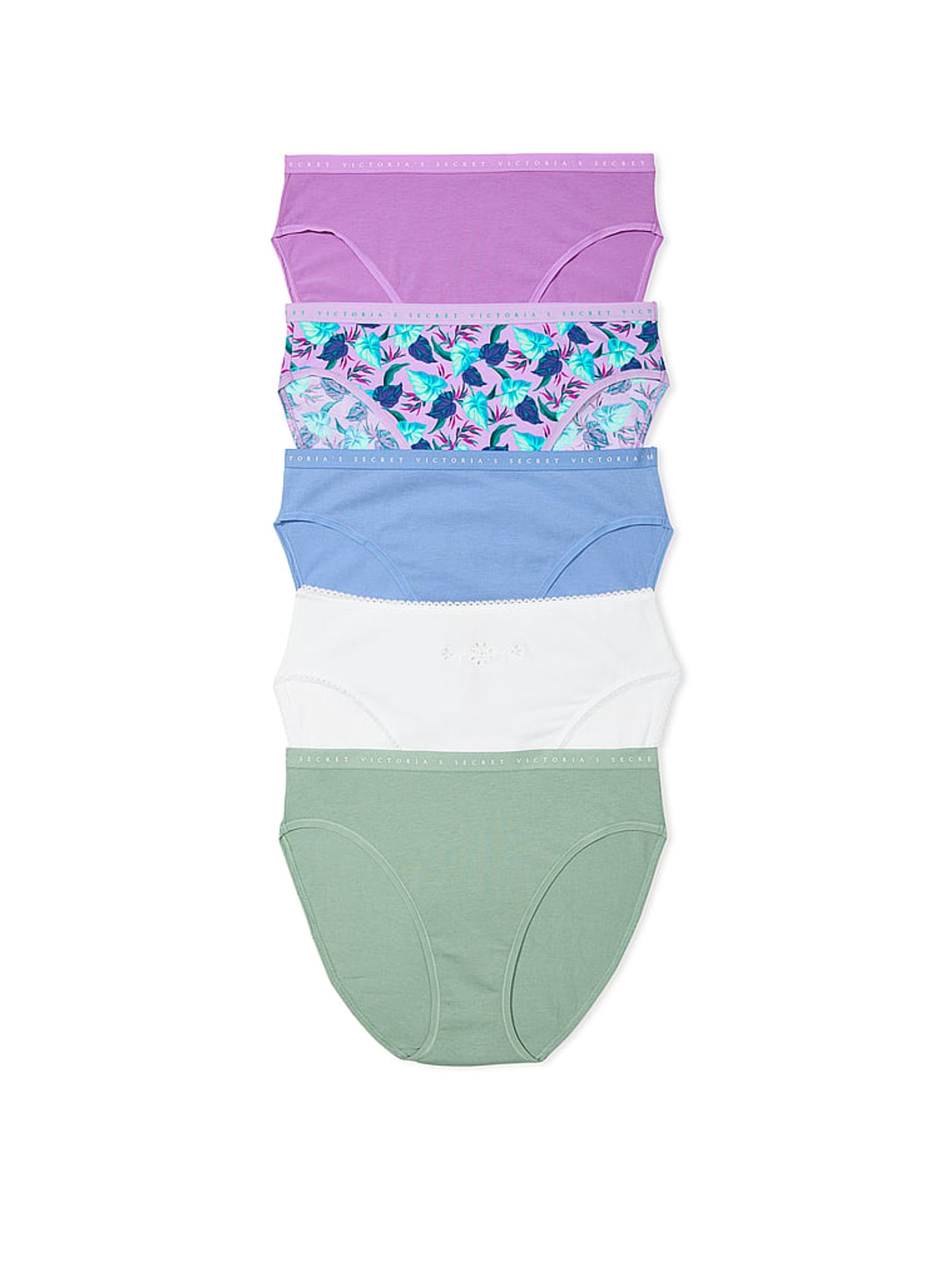 Purple/Blue/White/Green Brief Logo 5 Pack Knickers - Image 1 of 4