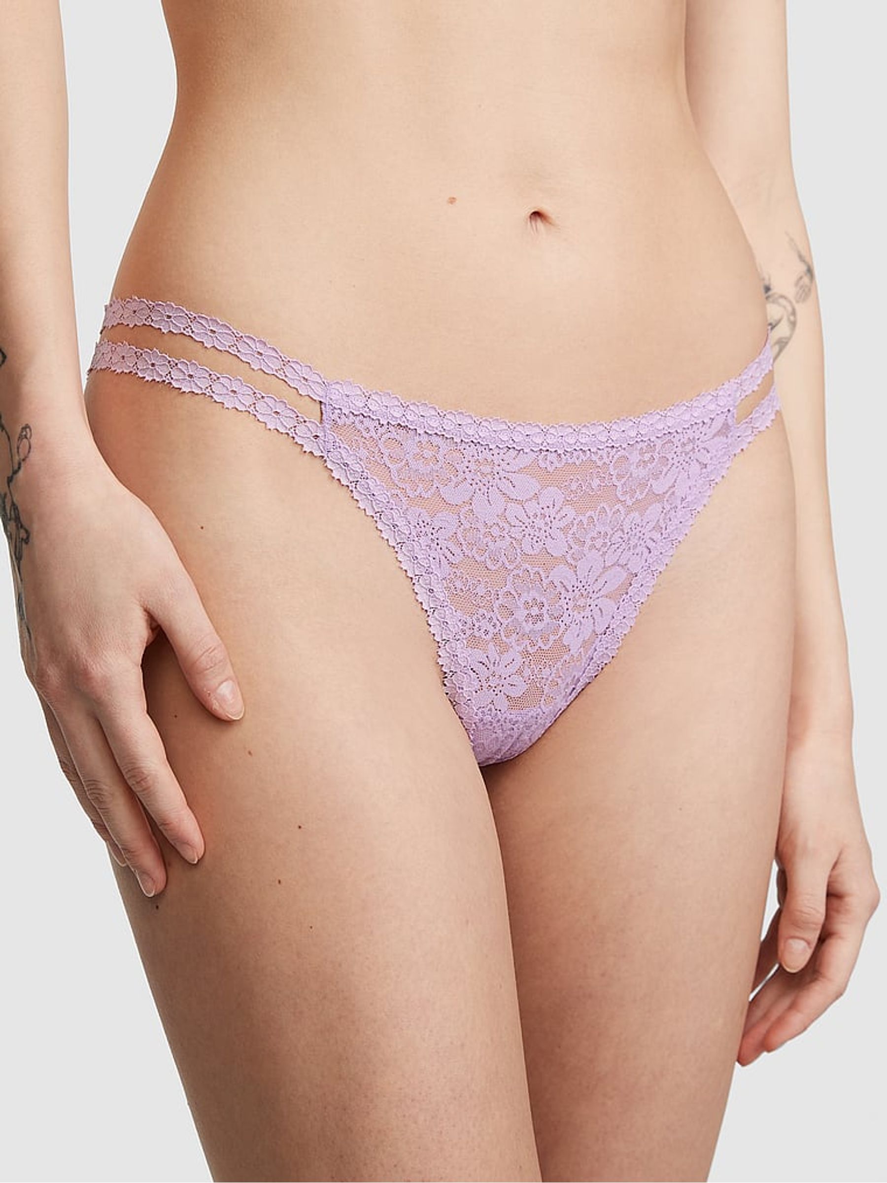 Pastel Lilac Purple Thong Lace Knickers - Image 1 of 3