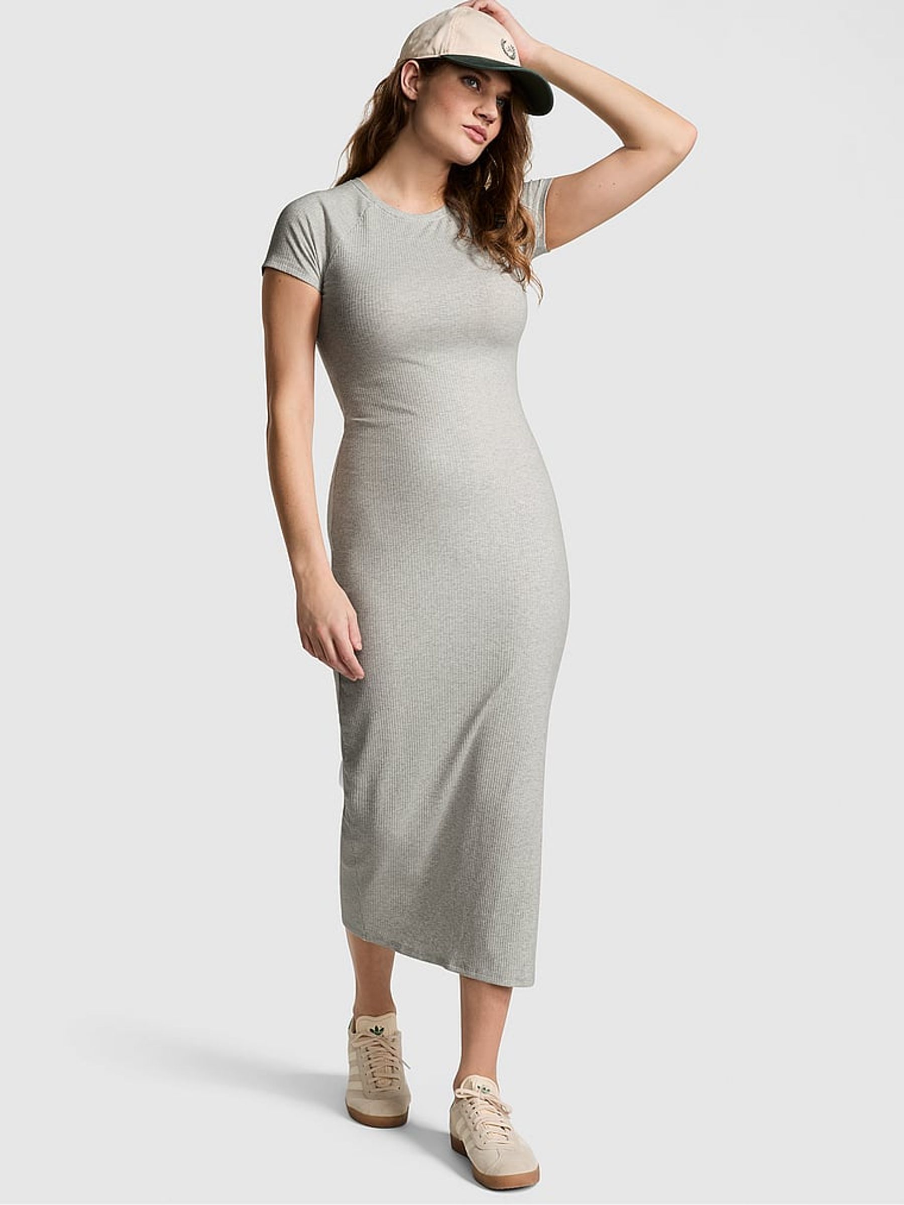 Heather Stone Grey Short Sleeve Midi Dress | Victoria's Secret UK