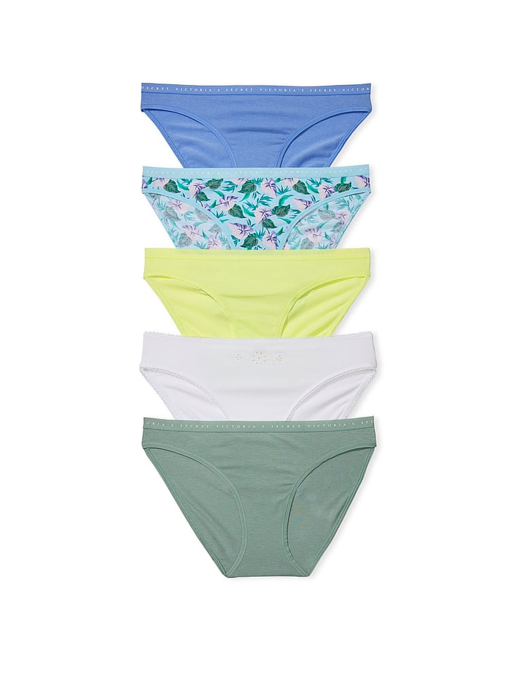 Blue/White/Green/Purple Bikini Logo 5 Pack Knickers - Image 1 of 4