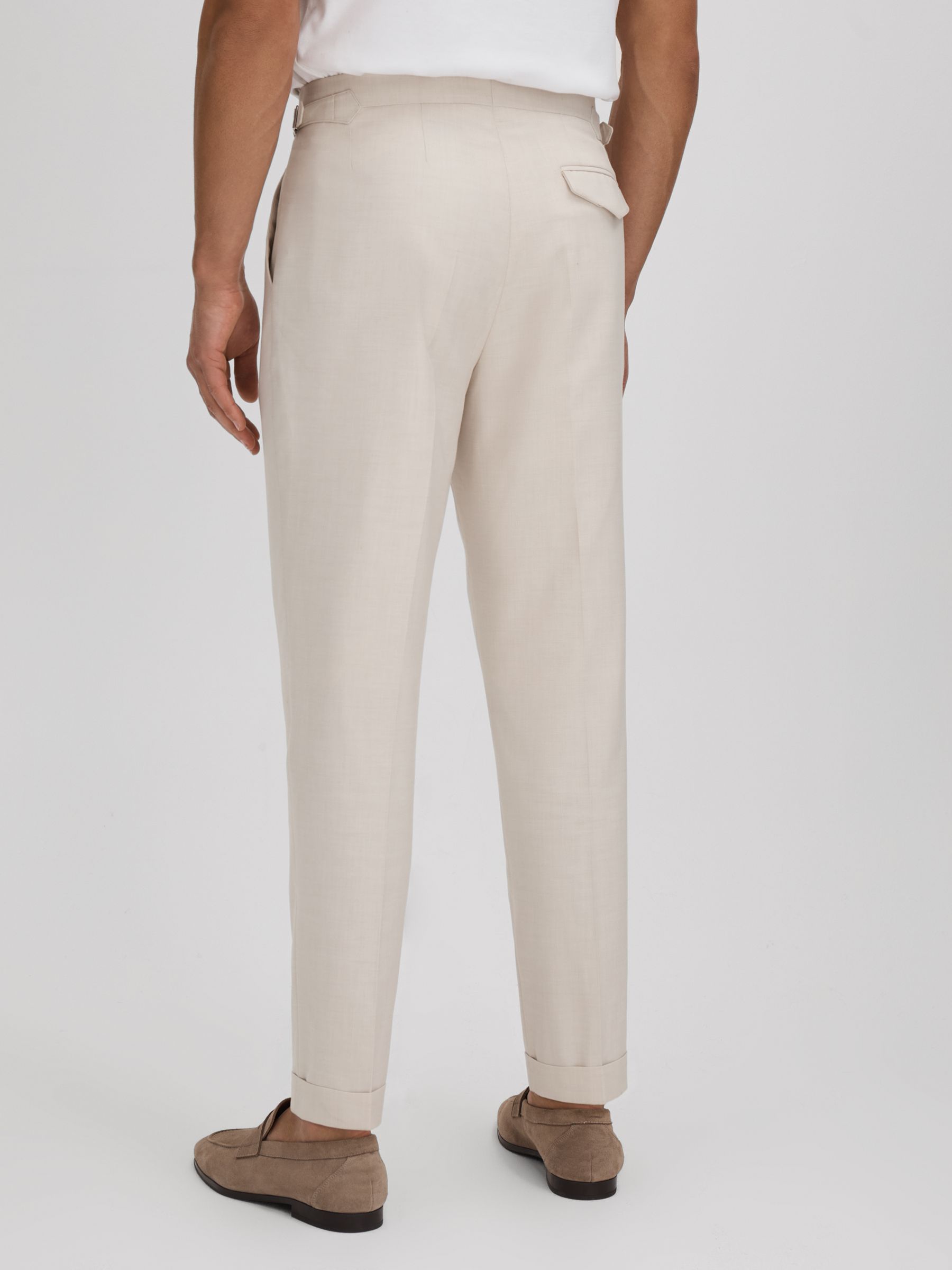 Slim Fit Adjuster Tapered Trousers with Turn-Ups in Ecru - Image 5 of 6