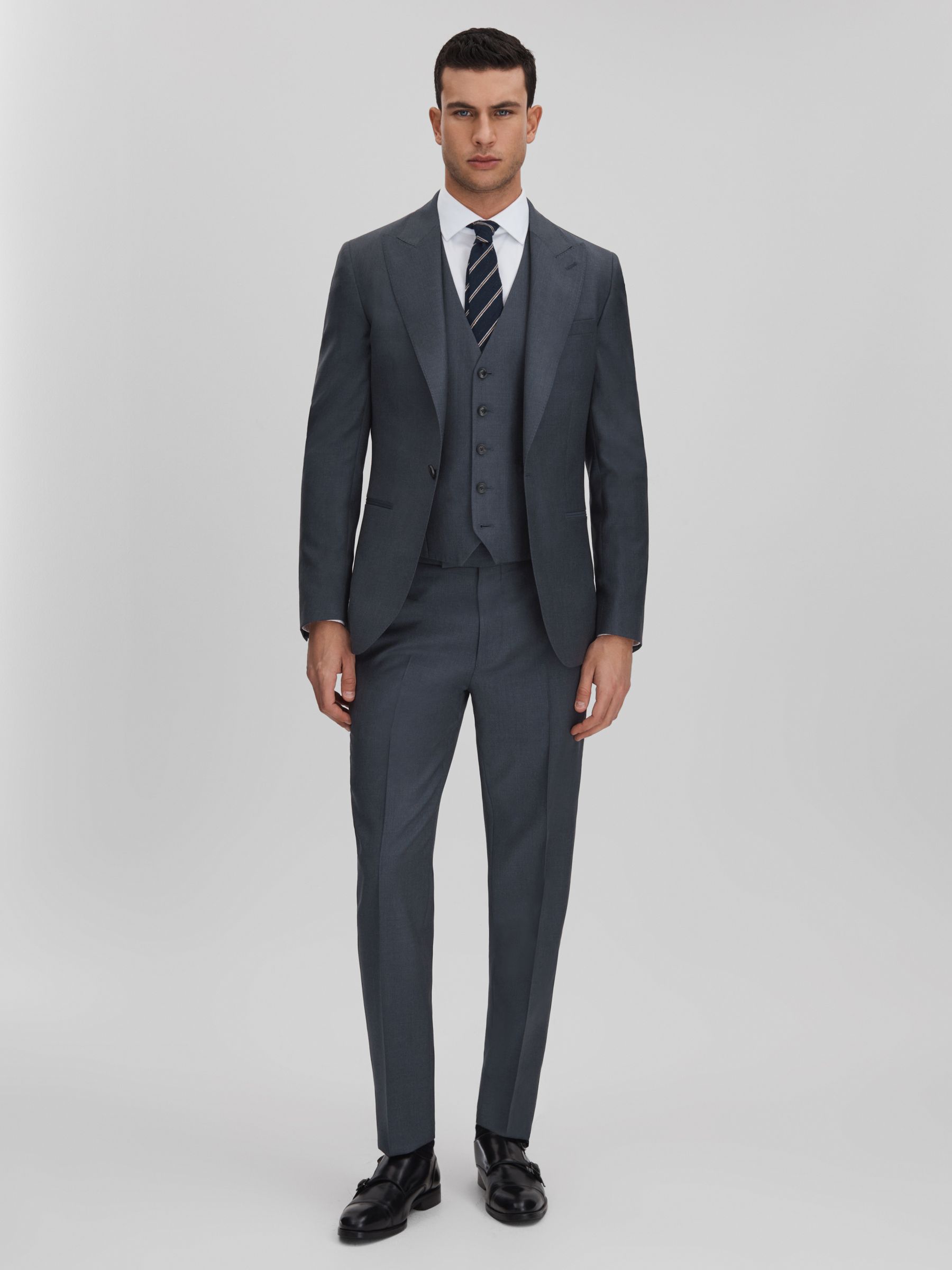 Slim Fit Single Breasted Wool Blazer in Airforce Blue - Image 3 of 7