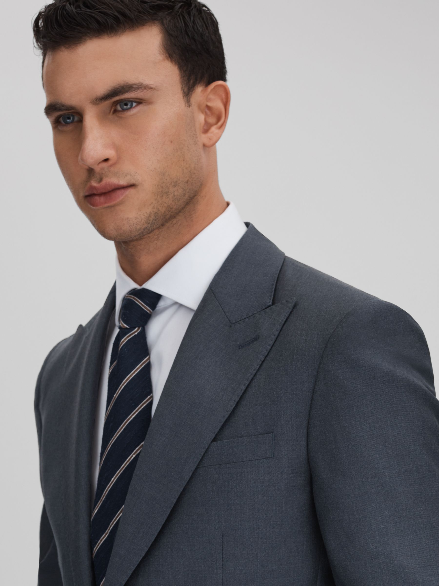 Slim Fit Single Breasted Wool Blazer in Airforce Blue - Image 4 of 7