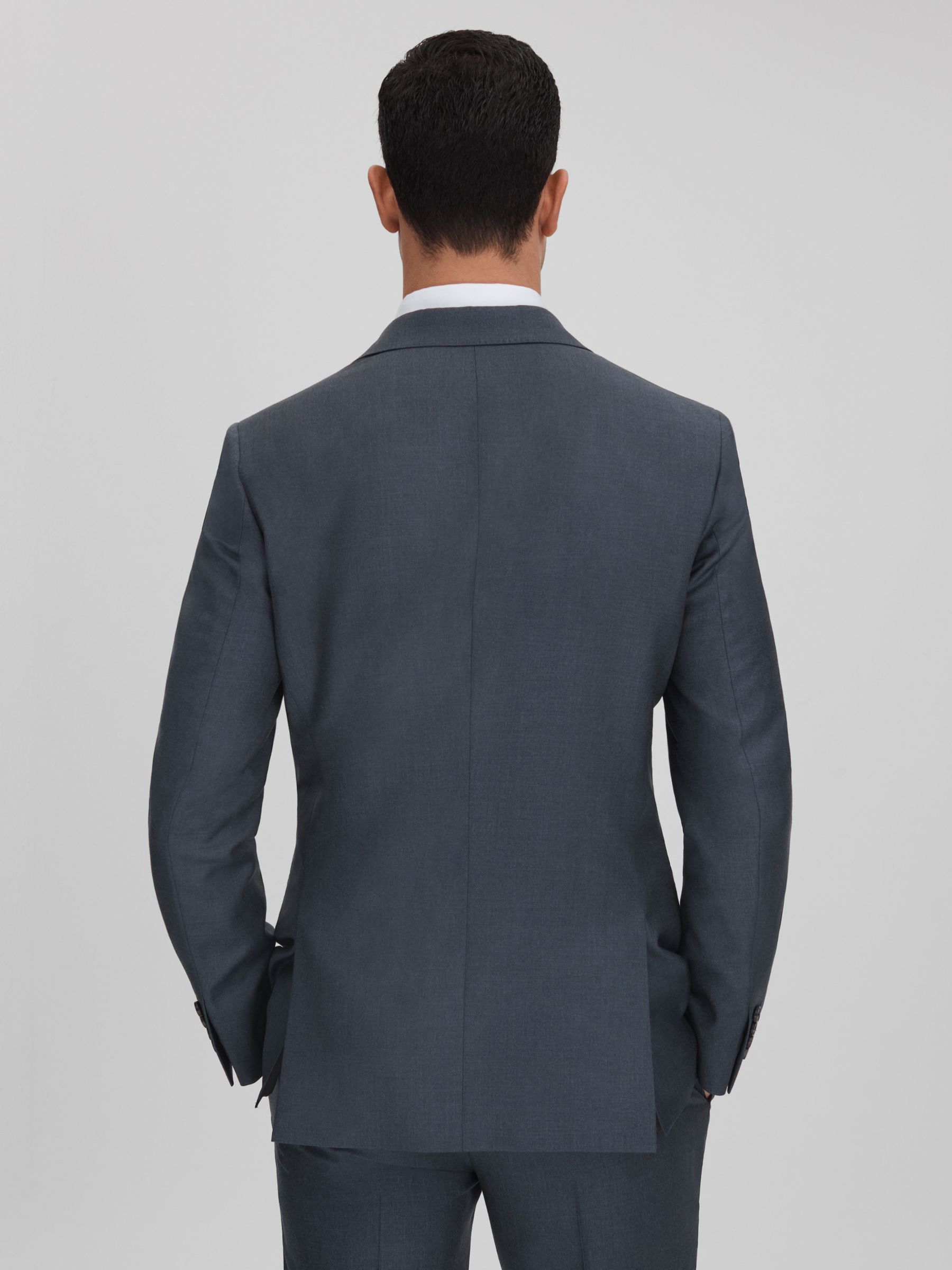 Slim Fit Single Breasted Wool Blazer in Airforce Blue - Image 5 of 7