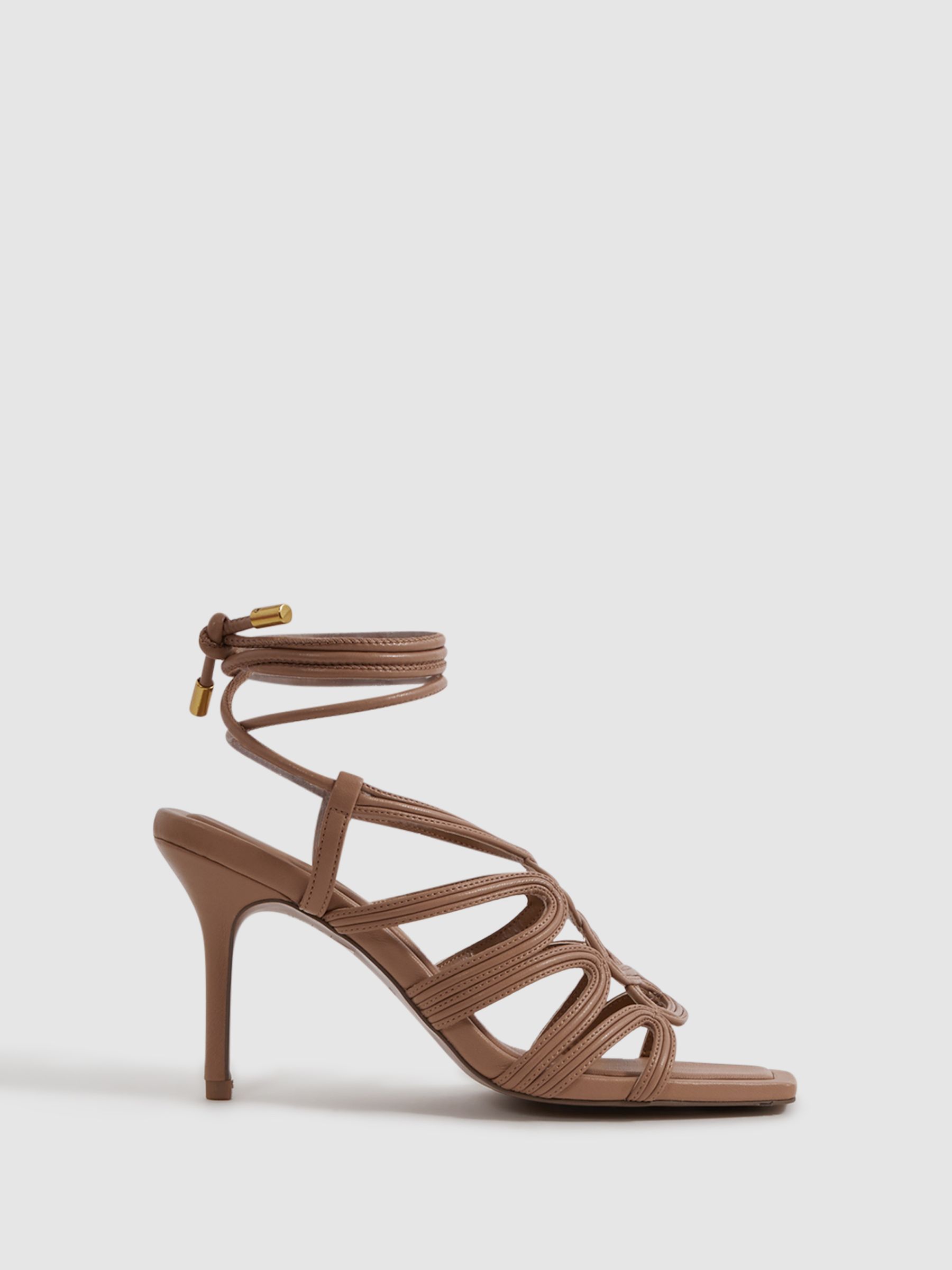 Strappy Open Toe Heeled Sandals in Nude - Image 1 of 5