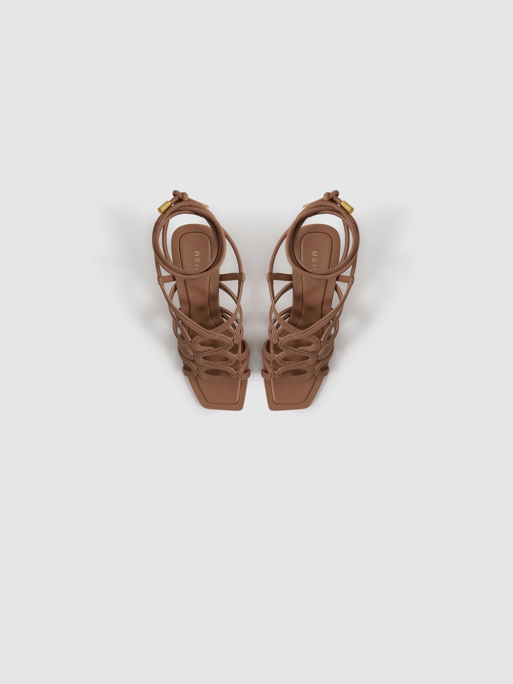 Strappy Open Toe Heeled Sandals in Nude - Image 3 of 5