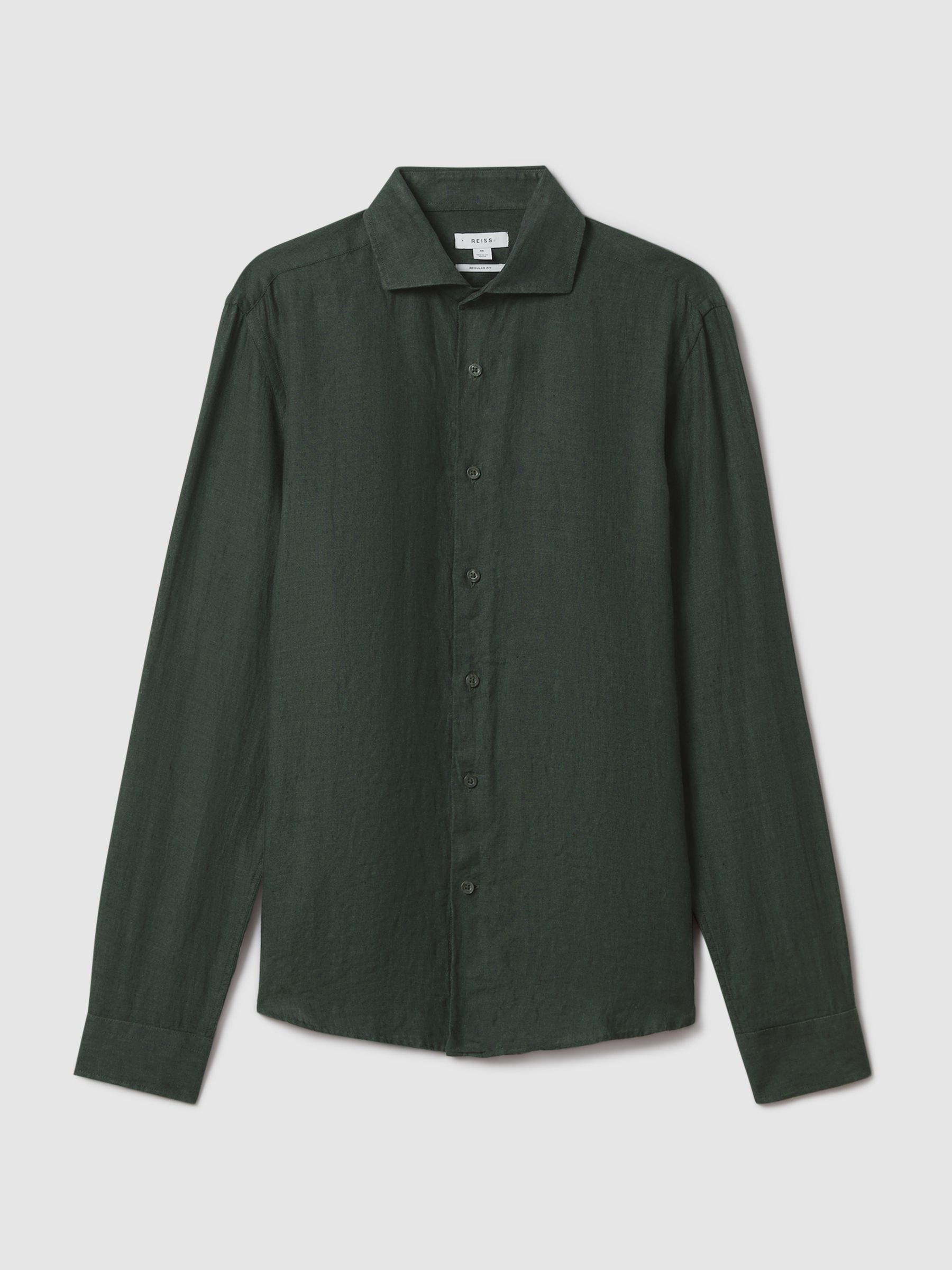Linen Striped Cutaway-Collar Shirt in Dark Green - Image 2 of 6