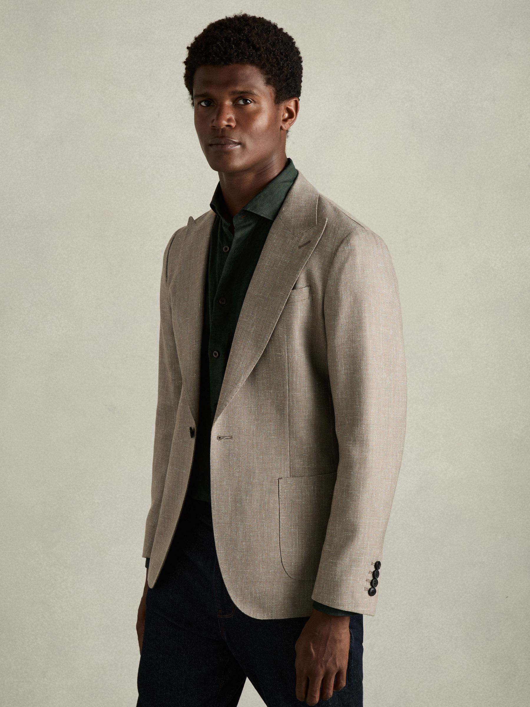Linen Striped Cutaway-Collar Shirt in Dark Green - Image 5 of 6