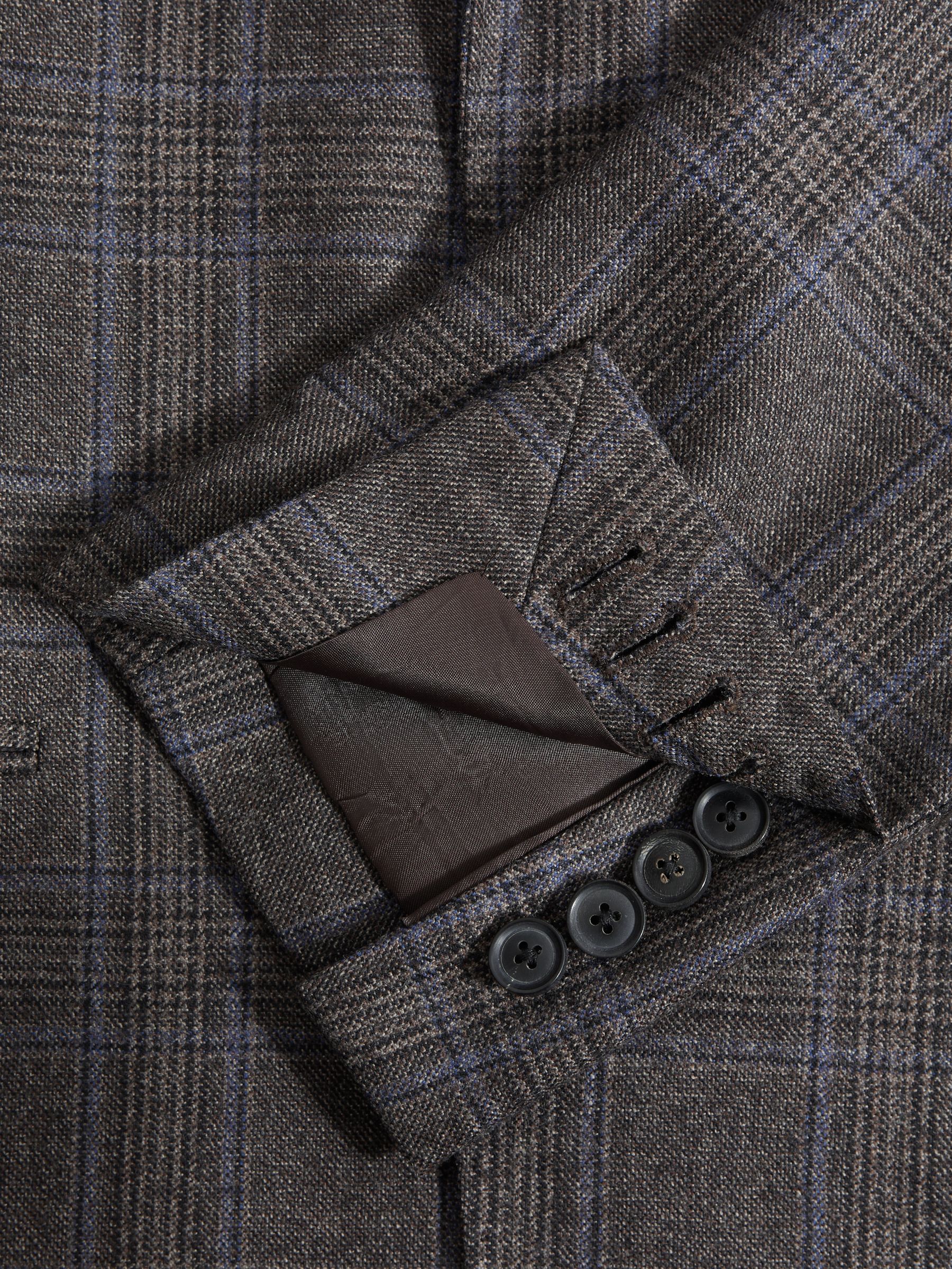 Slim Fit Wool Single Breasted Check Blazer in Brown Multi - Image 6 of 7