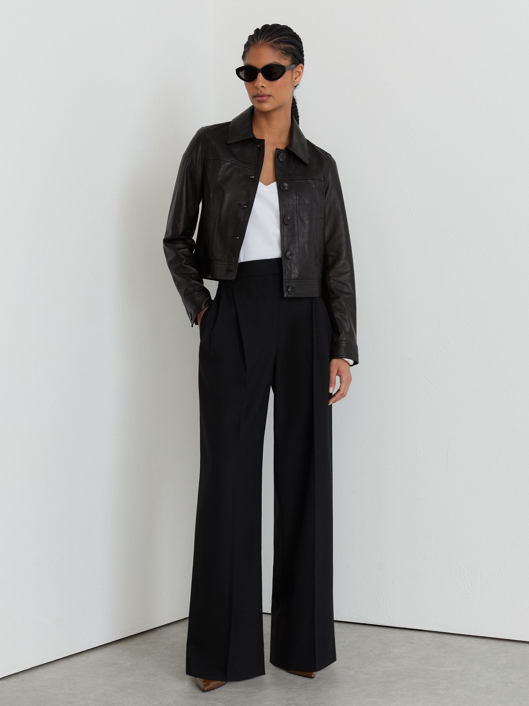 Leather Trucker Jacket in Black - Image 4 of 6