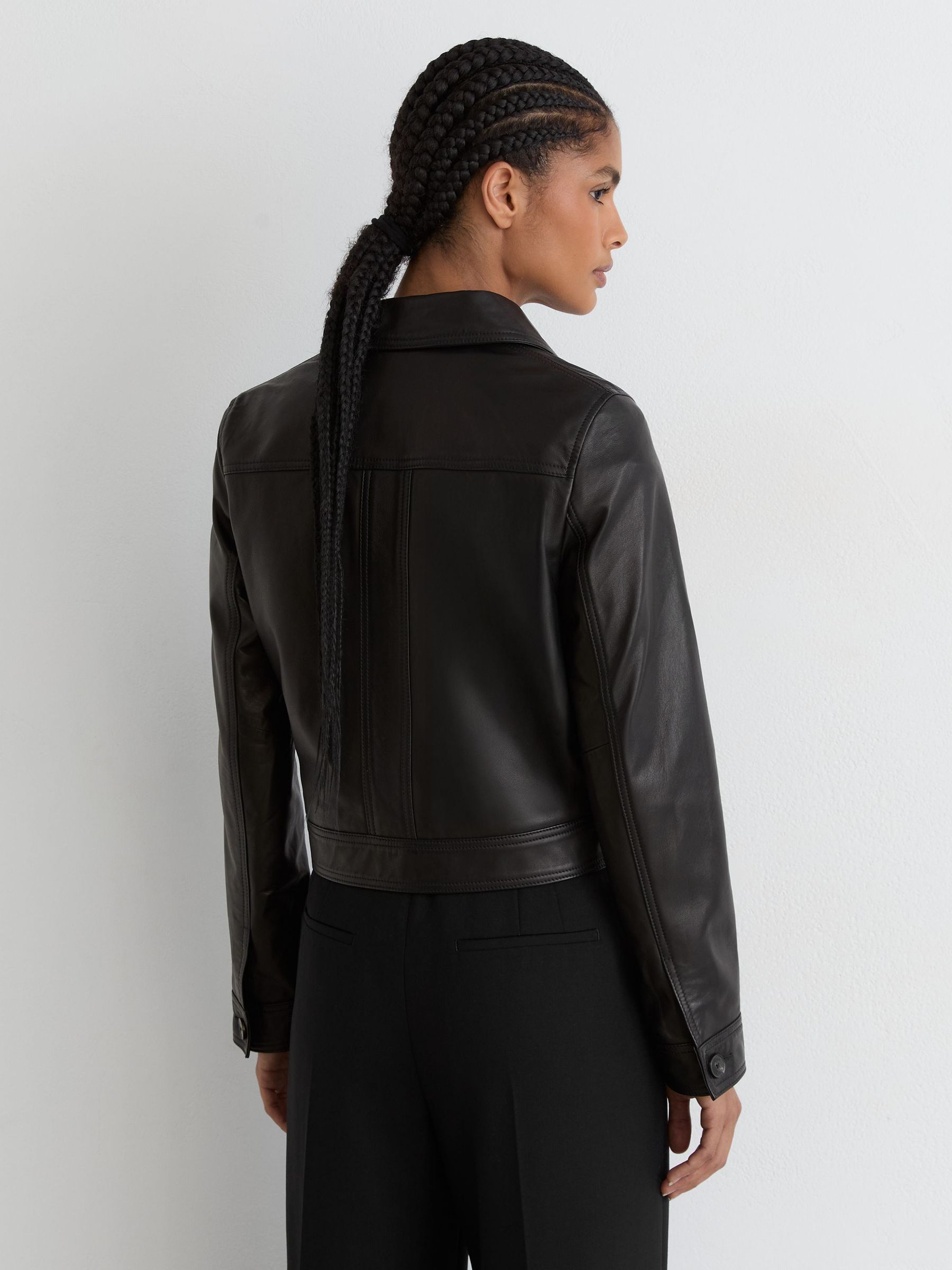 Leather Trucker Jacket in Black - Image 5 of 6