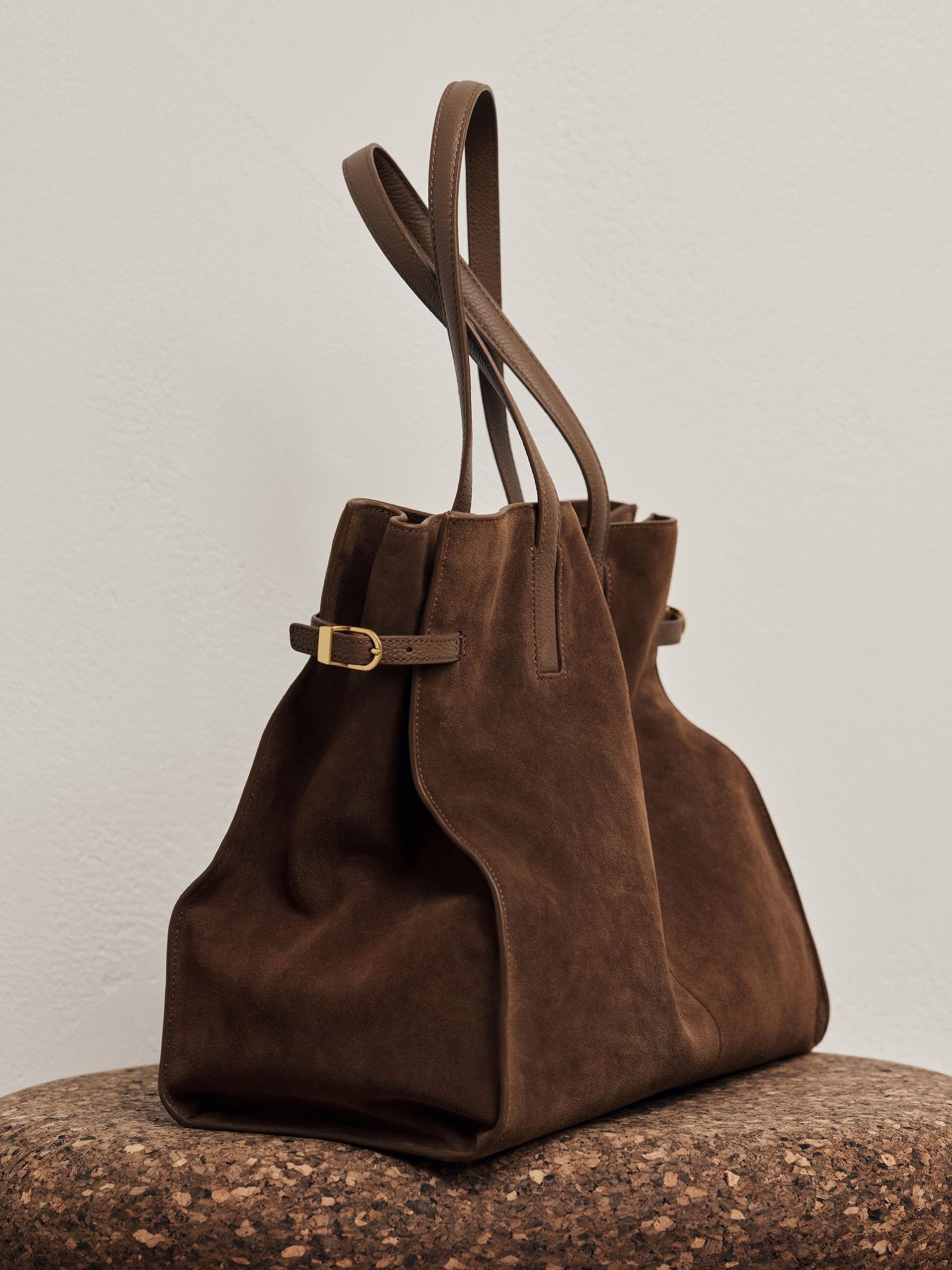 Suede Oversized Tote Bag in Tan - Image 1 of 6