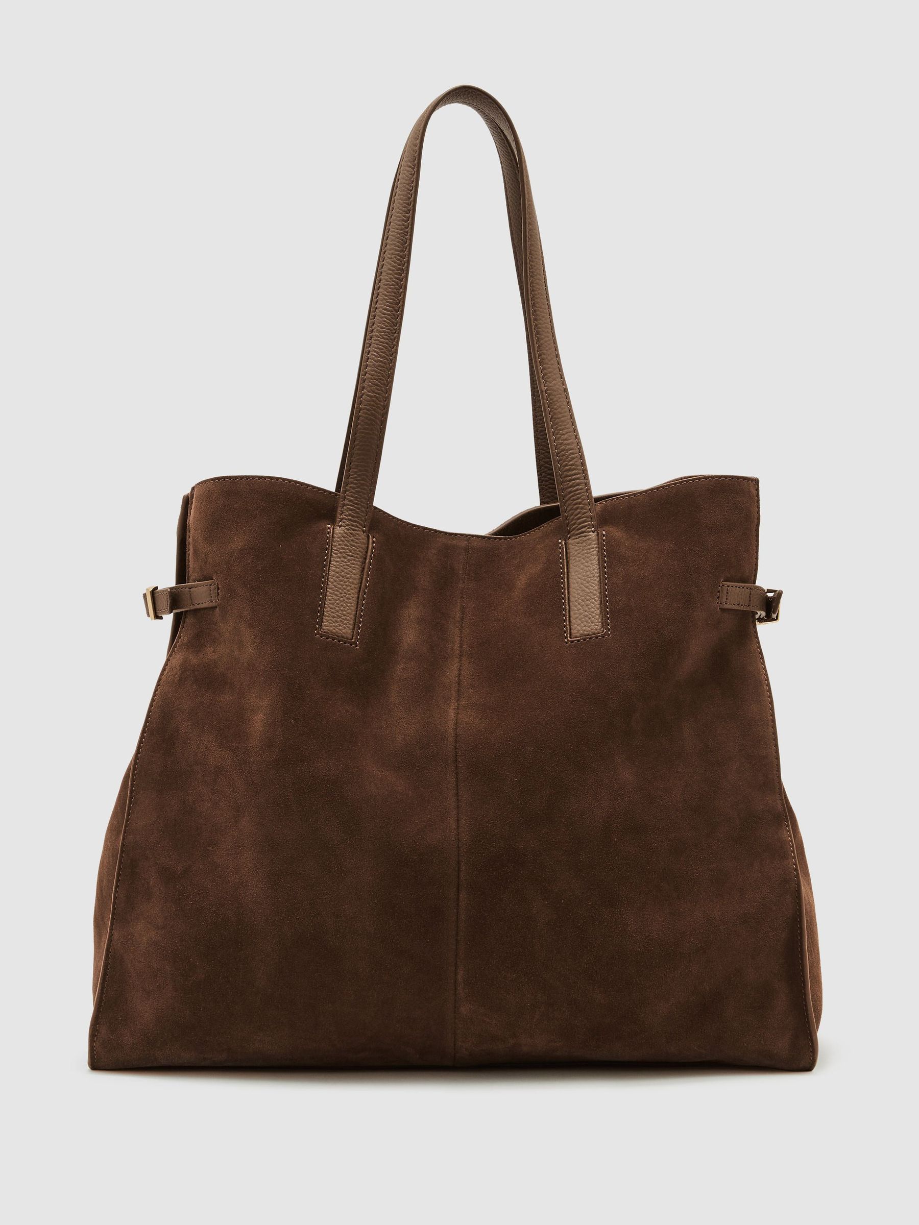 Suede Oversized Tote Bag in Tan - Image 4 of 6