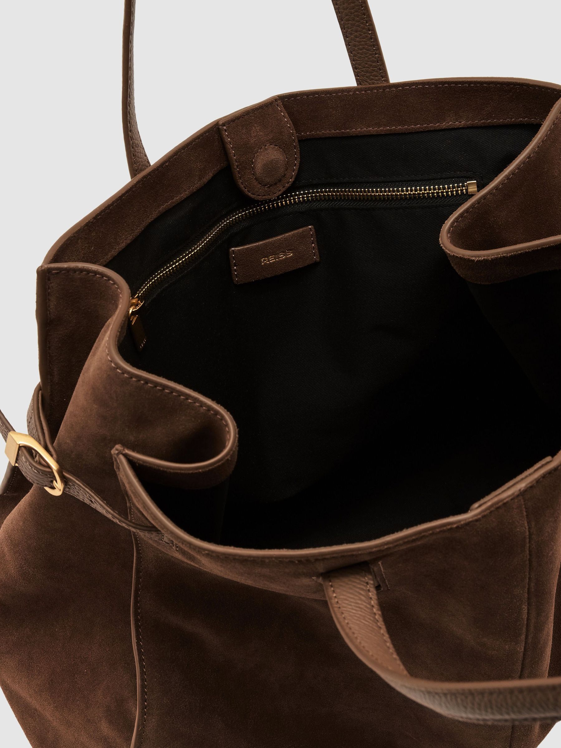 Suede Oversized Tote Bag in Tan - Image 5 of 6
