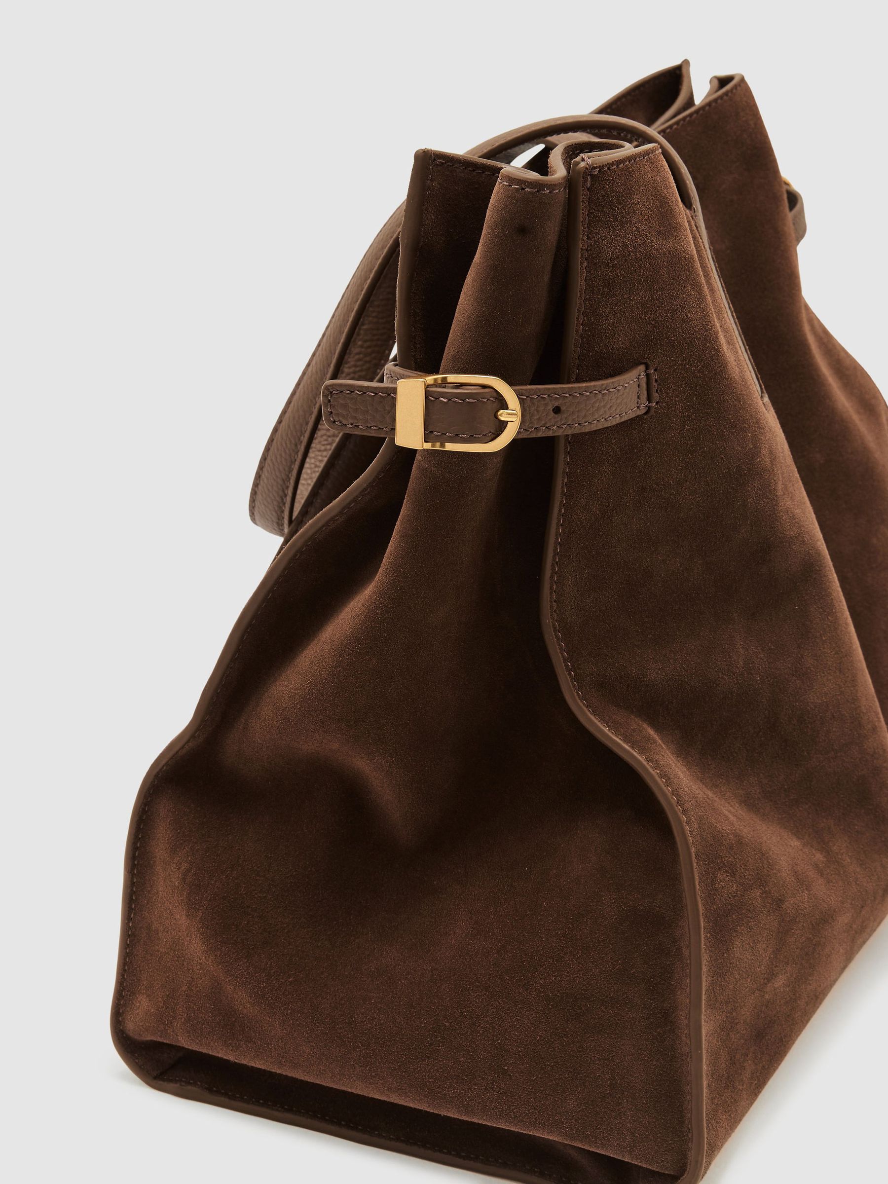 Suede Oversized Tote Bag in Tan - Image 6 of 6