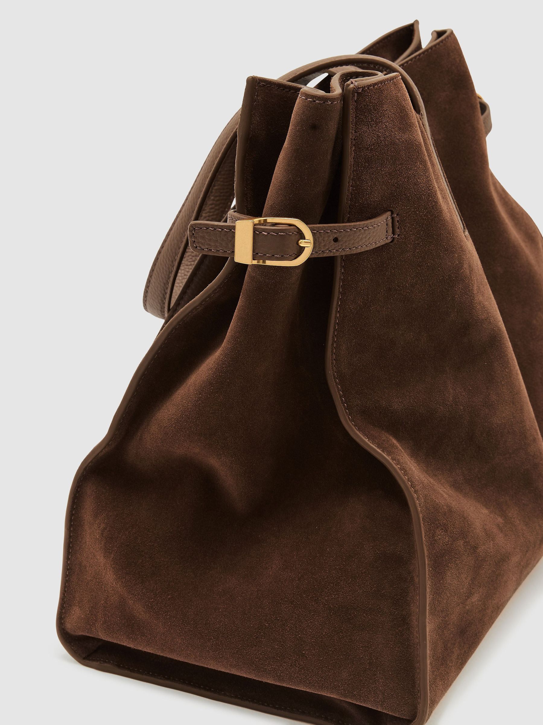 Suede Oversized Tote Bag in Tan - Image 7 of 7