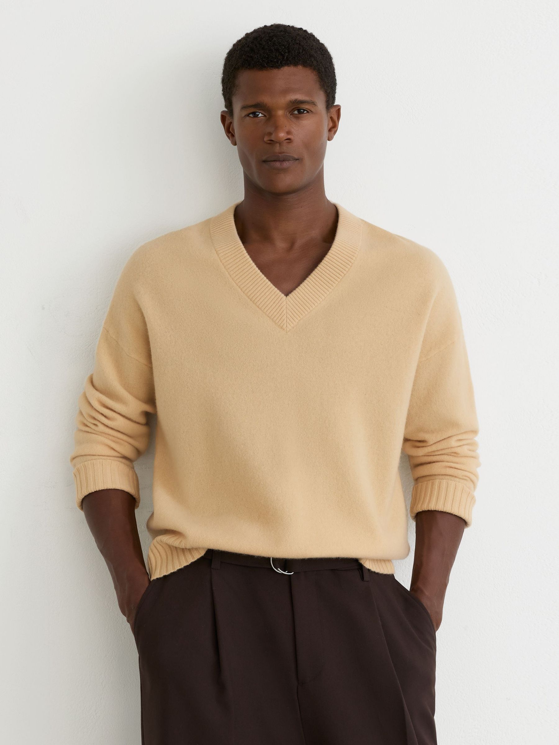Wool-Cashmere V-Neck Jumper in Macaroon Yellow - Image 1 of 6