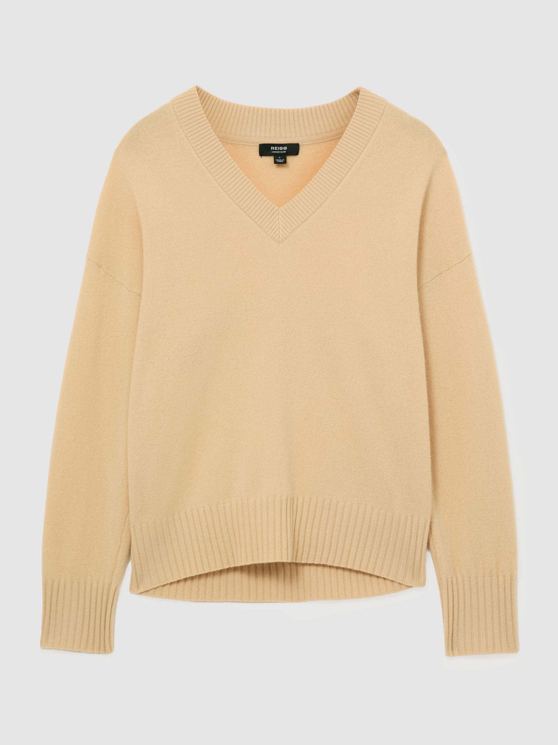 Wool-Cashmere V-Neck Jumper in Macaroon Yellow - Image 2 of 6