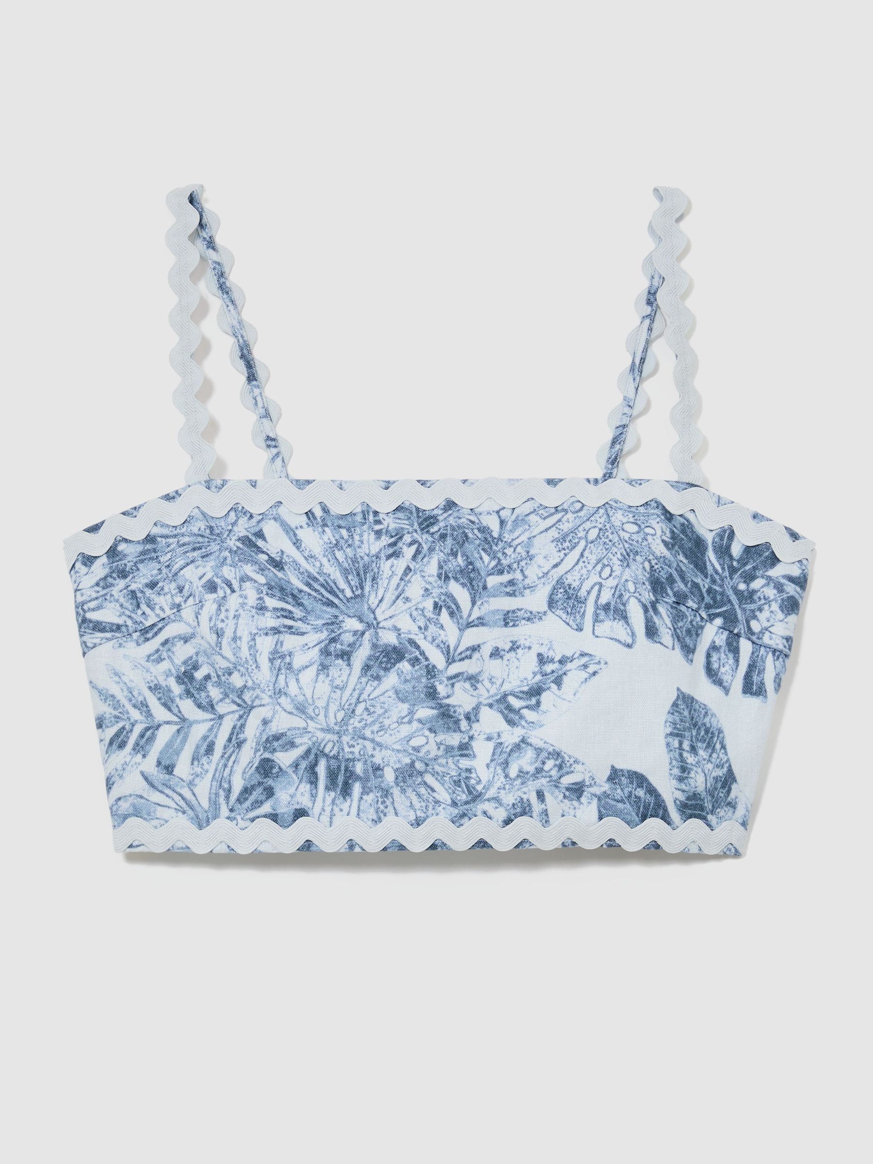 Linen Wave-Trim Cropped Cami Top in Blue - Image 2 of 6