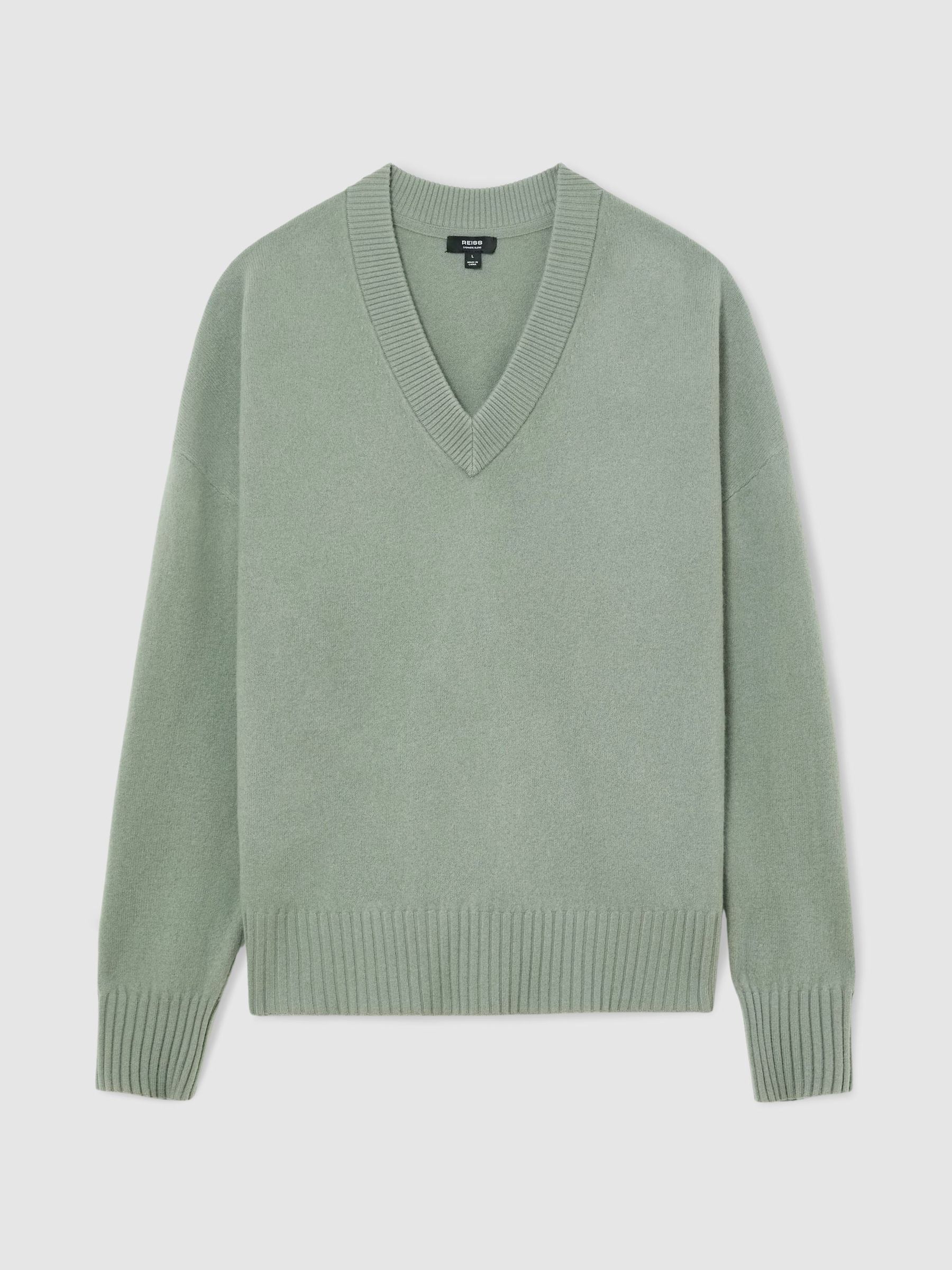 Wool-Cashmere V-Neck Jumper in Pale Sage Green - Image 2 of 7