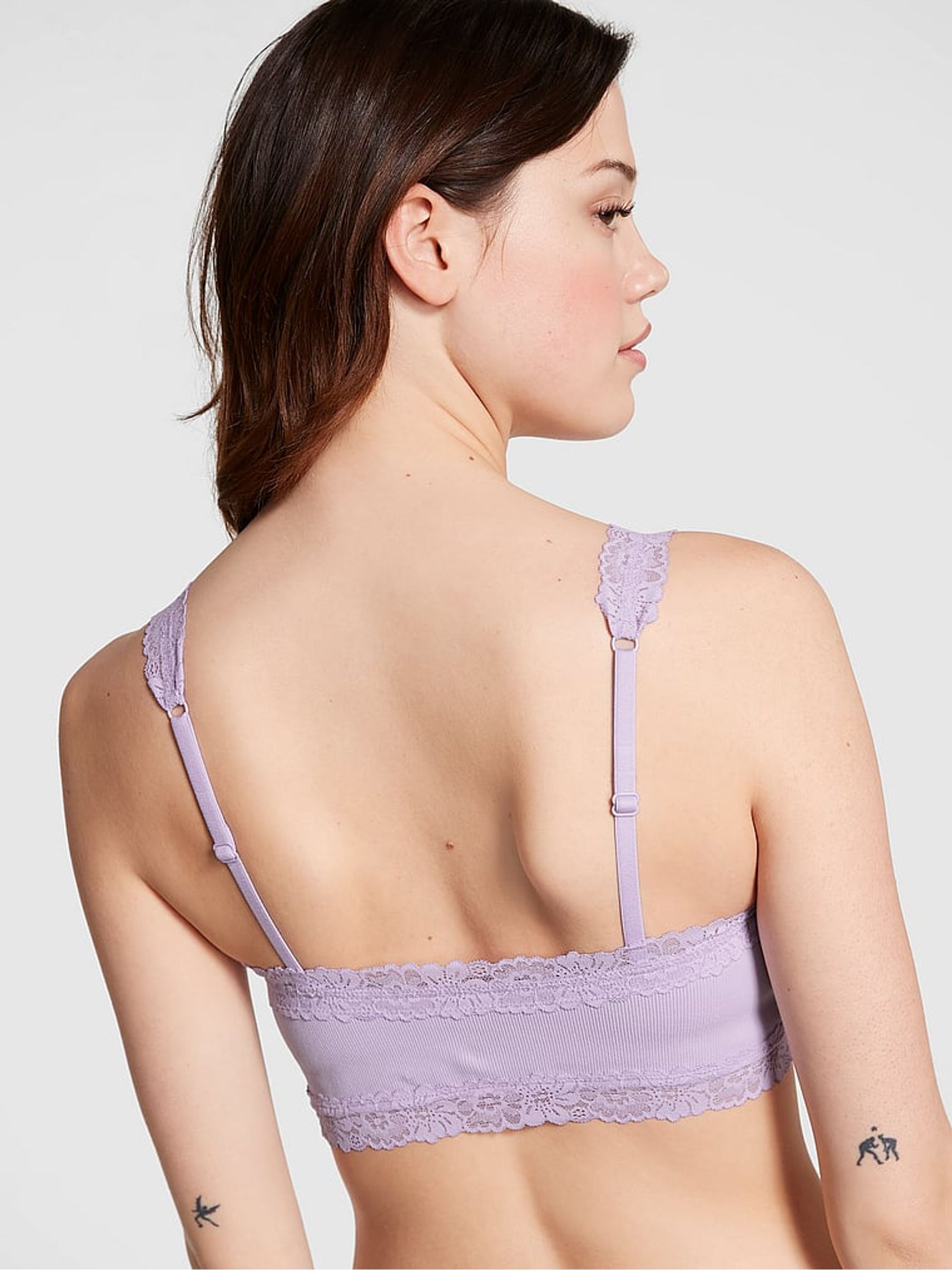 Pastel Lilac Purple Lace Trim Rib Seamless Bralette - Image 2 of 3