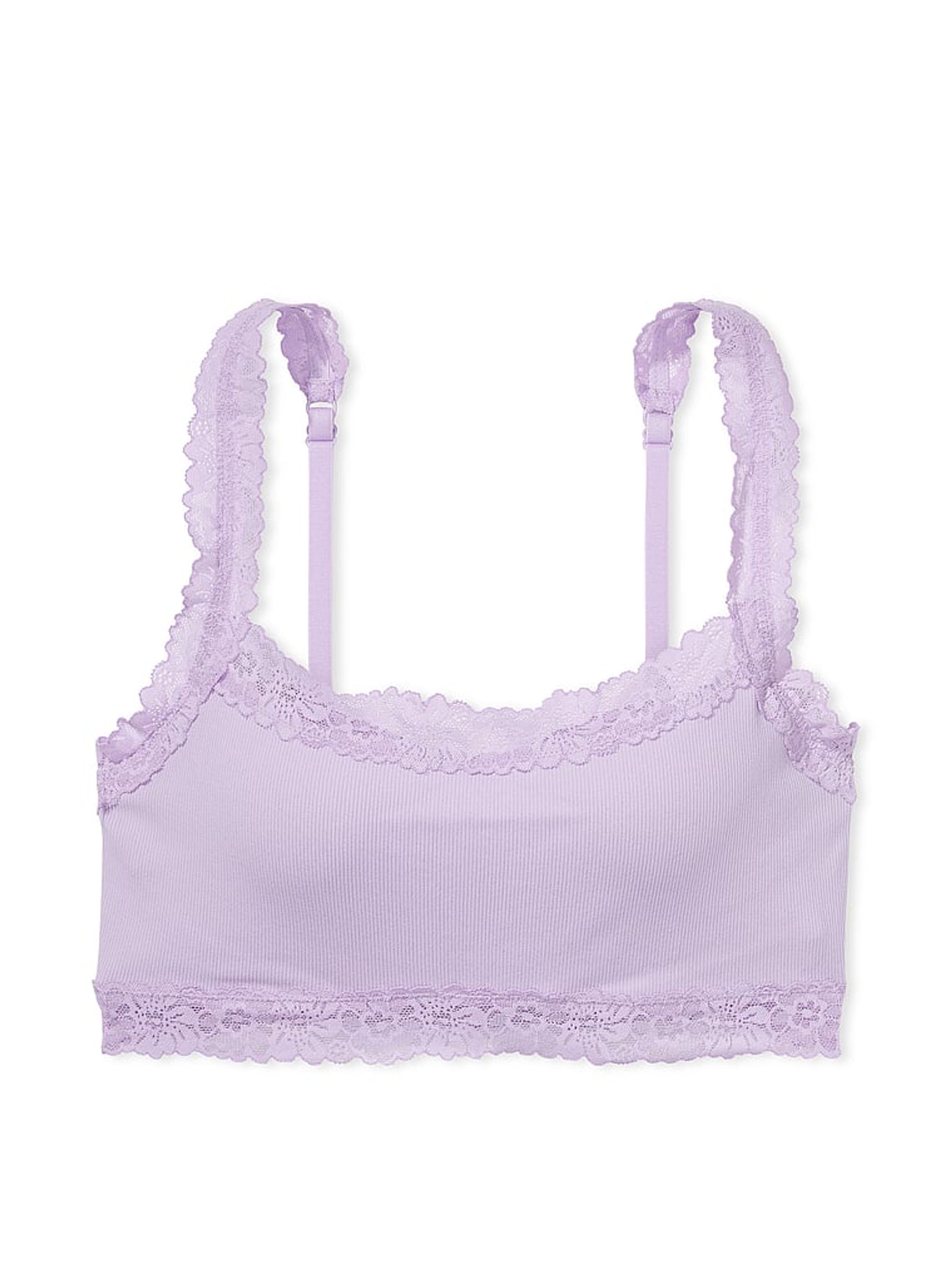 Pastel Lilac Purple Lace Trim Rib Seamless Bralette - Image 3 of 3