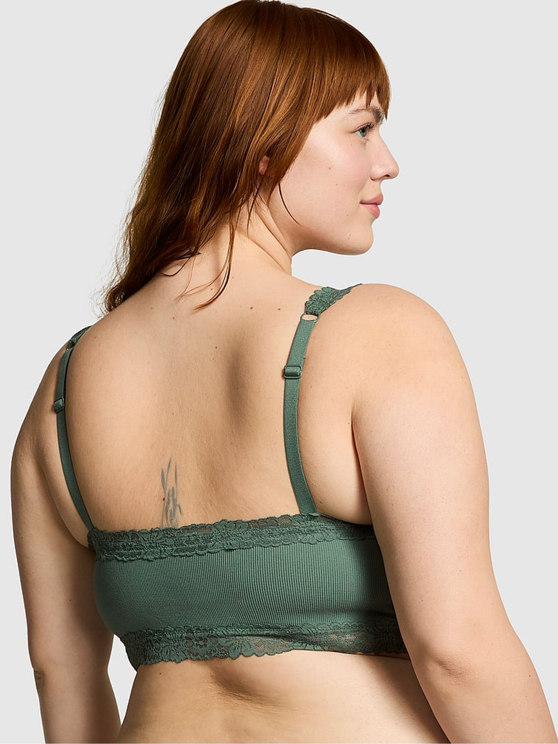 Fresh Forest Green Lace Trim Rib Seamless Bralette - Image 2 of 3