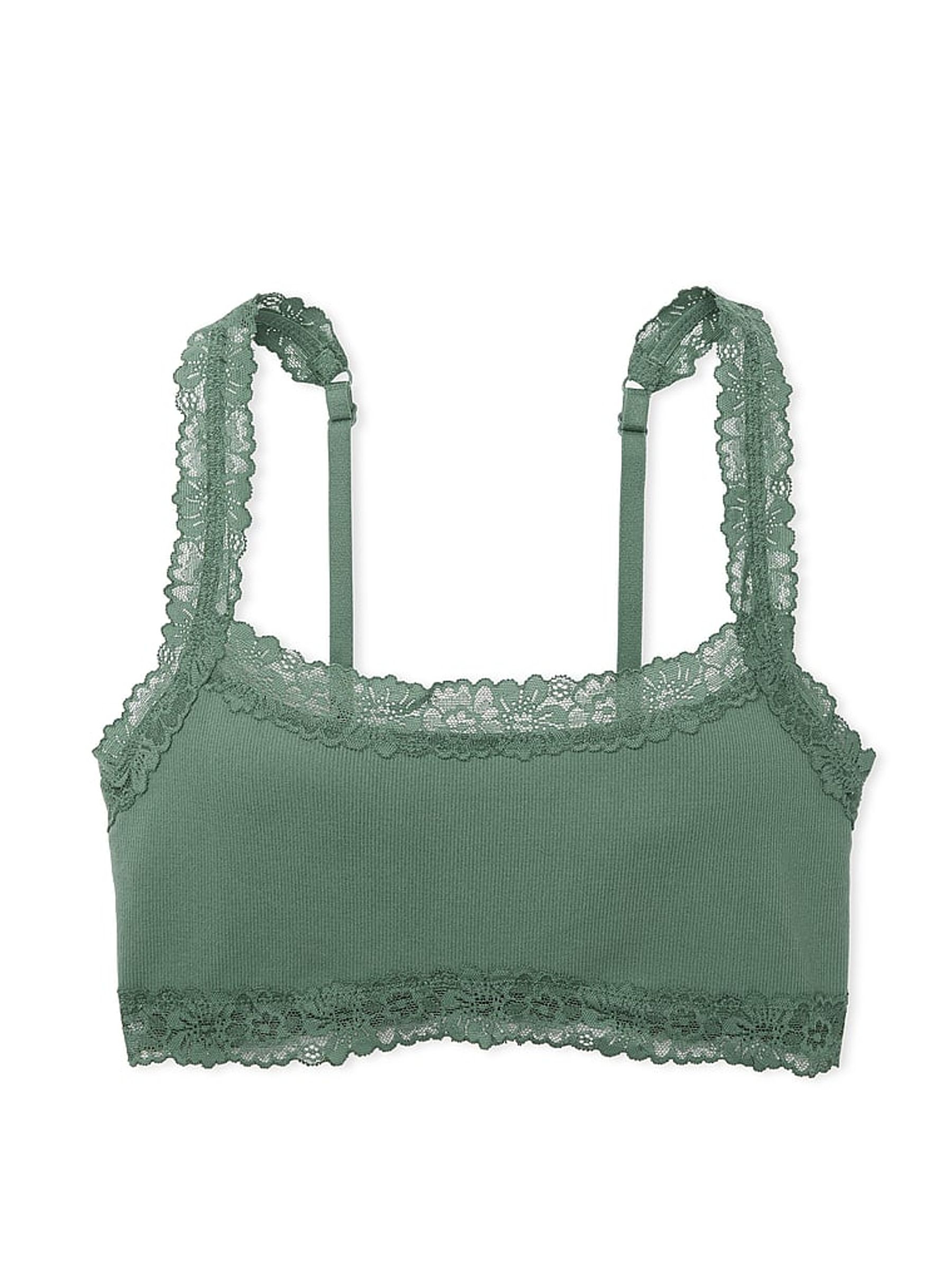 Fresh Forest Green Lace Trim Rib Seamless Bralette - Image 3 of 3