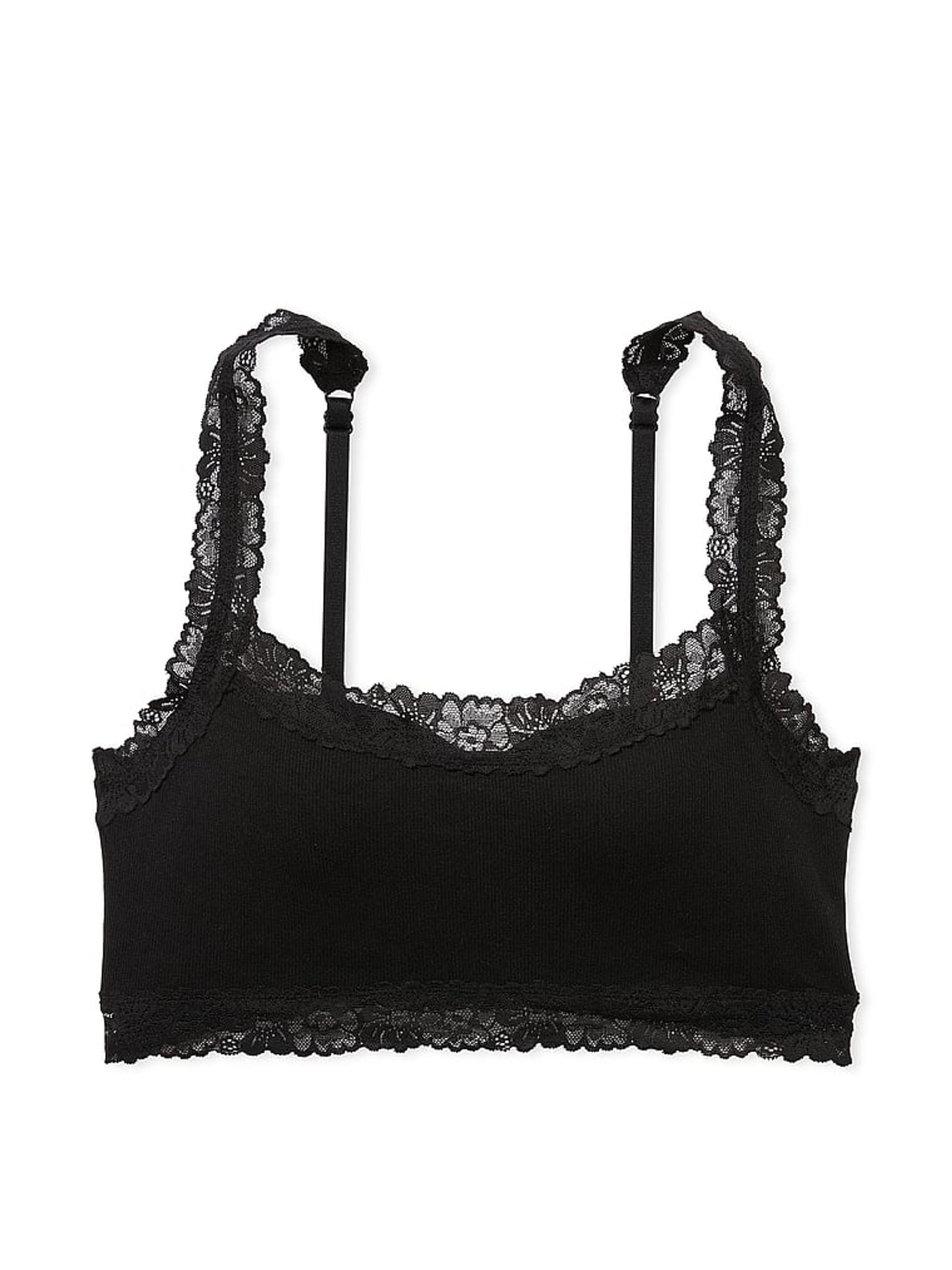 Pure Black Lace Trim Rib Seamless Bralette - Image 3 of 3