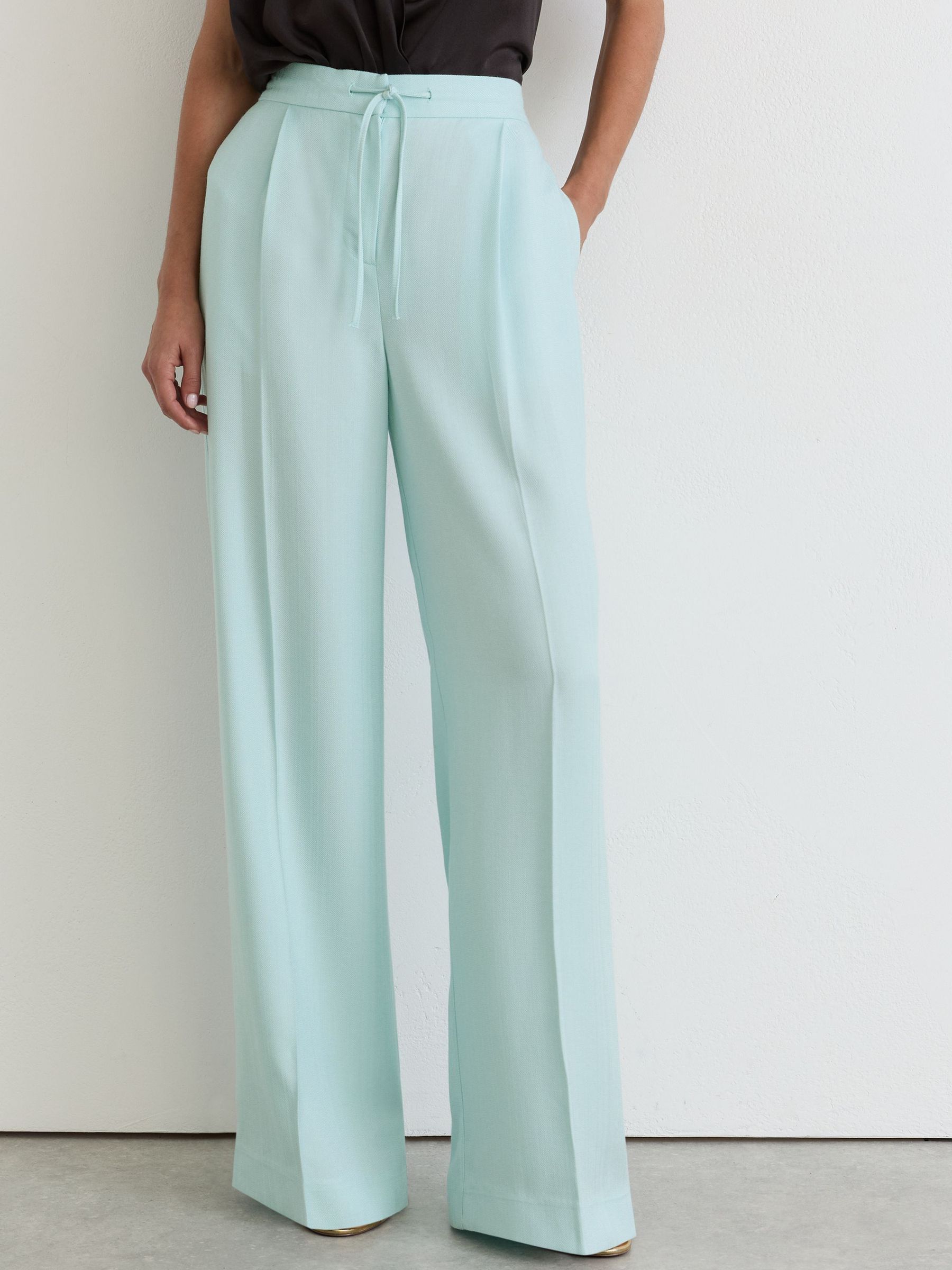 Petite Wide-Leg Drawstring Trousers in Aqua Blue - Image 3 of 7