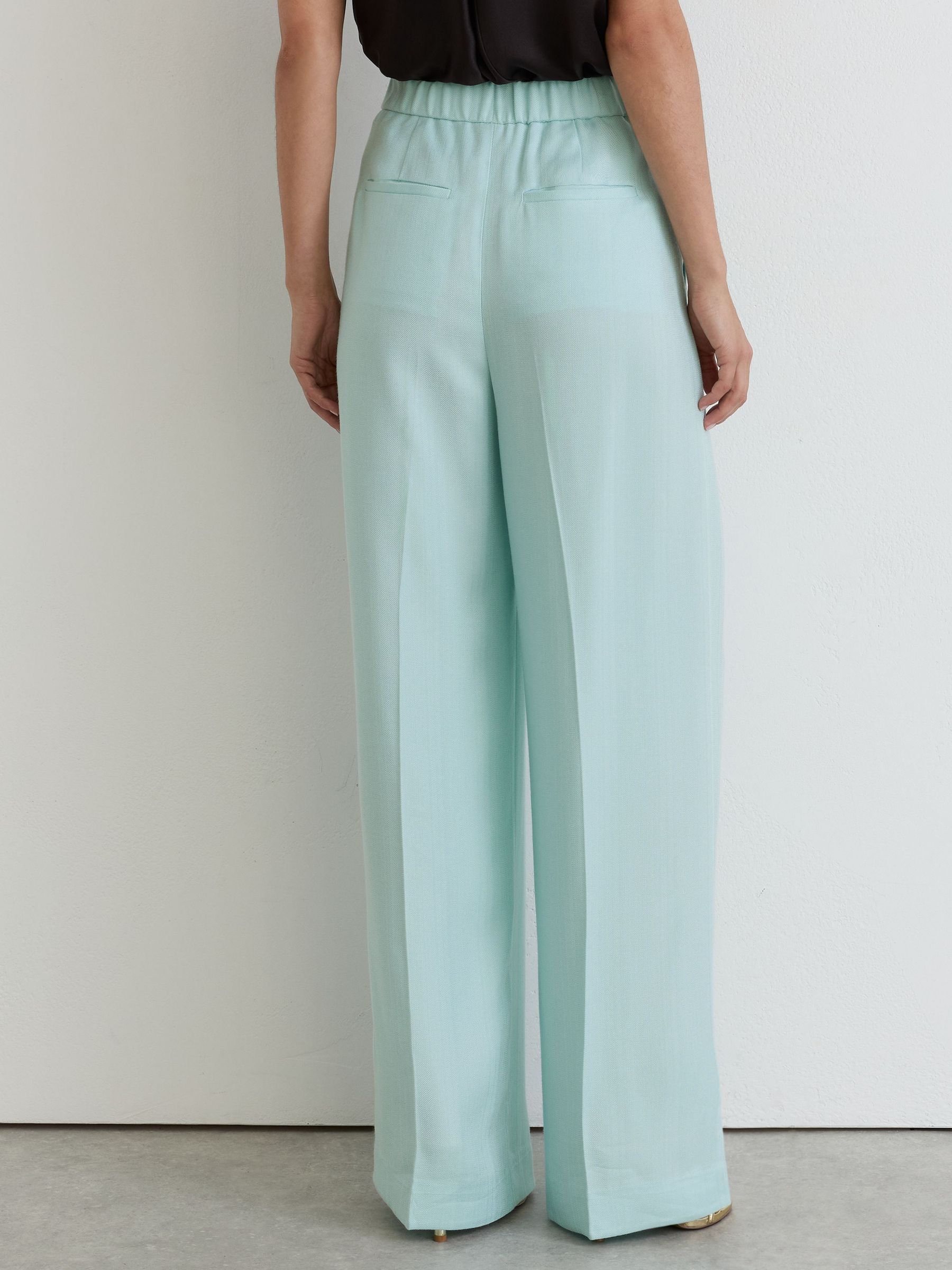 Petite Wide-Leg Drawstring Trousers in Aqua Blue - Image 4 of 7