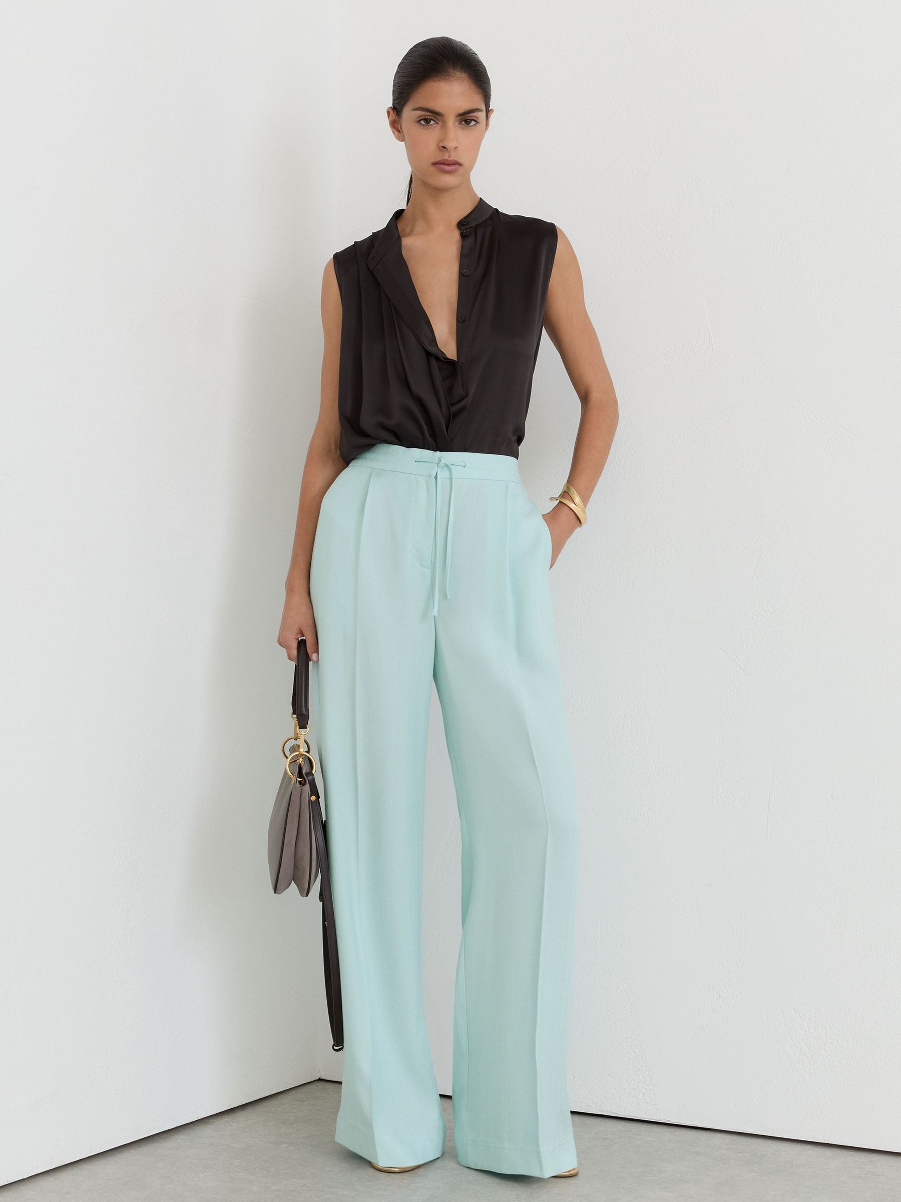 Petite Wide-Leg Drawstring Trousers in Aqua Blue - Image 5 of 7