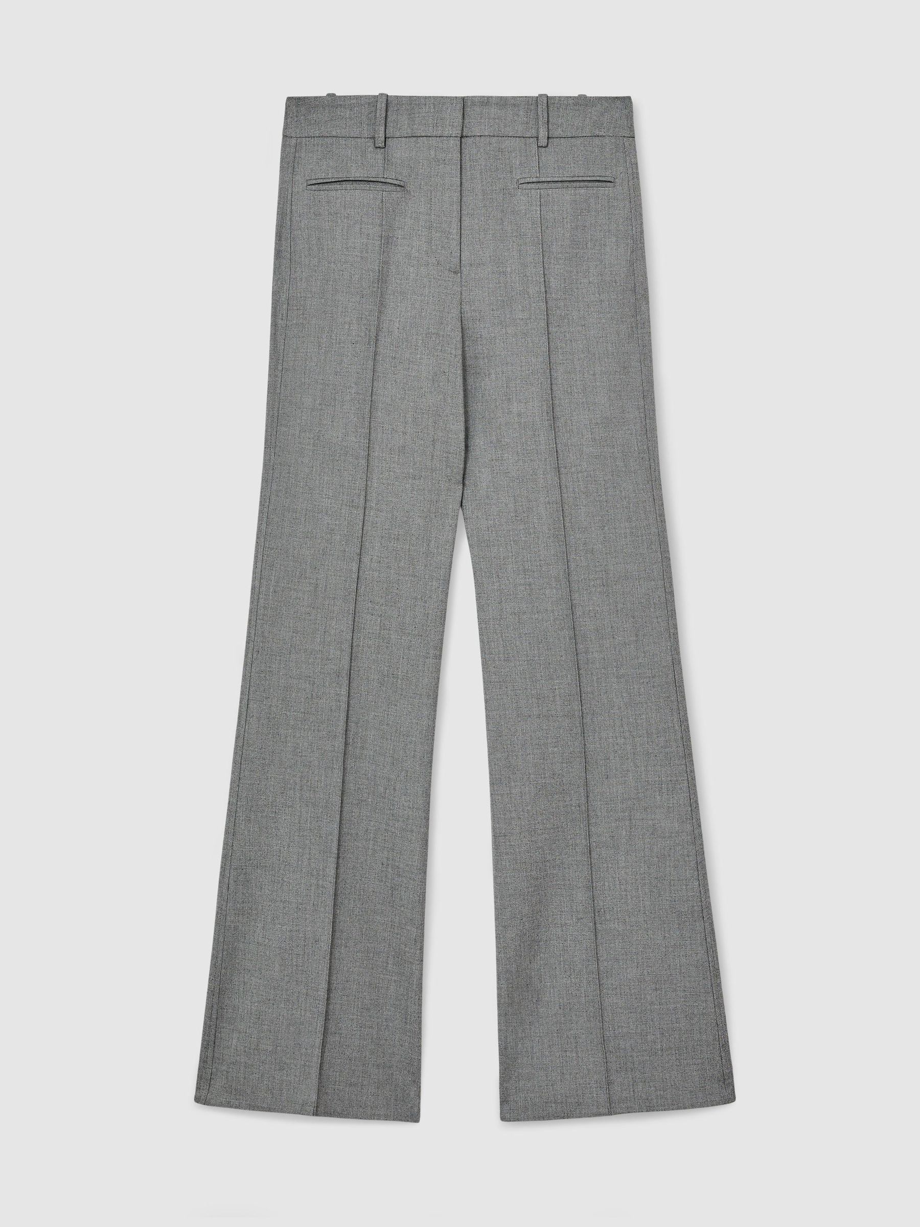Reiss Petite Woven Pintuck-Detail Flared Trousers in Grey | REISS